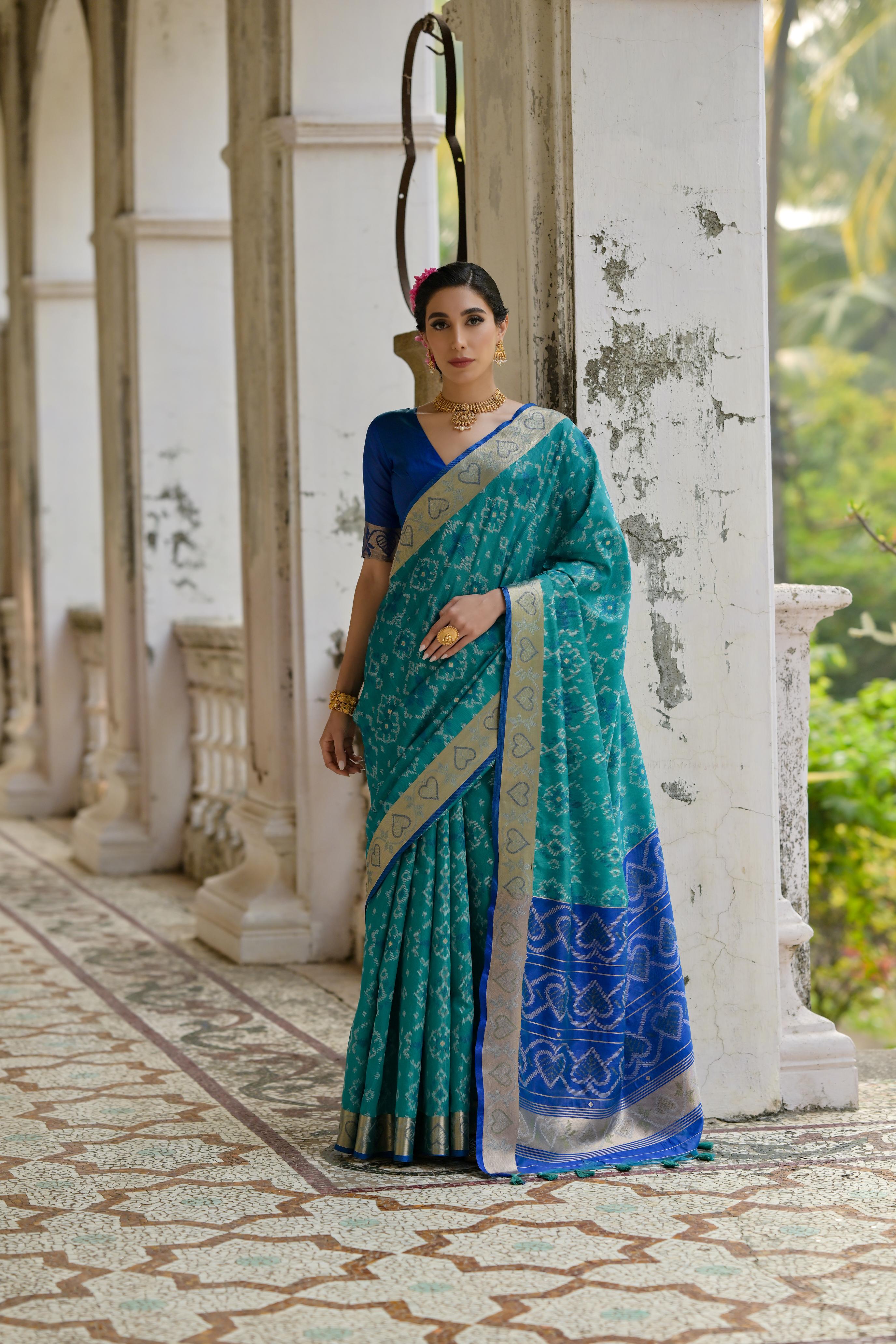 Sundari- Ikat Printed Art Silk Saree In Royal Style