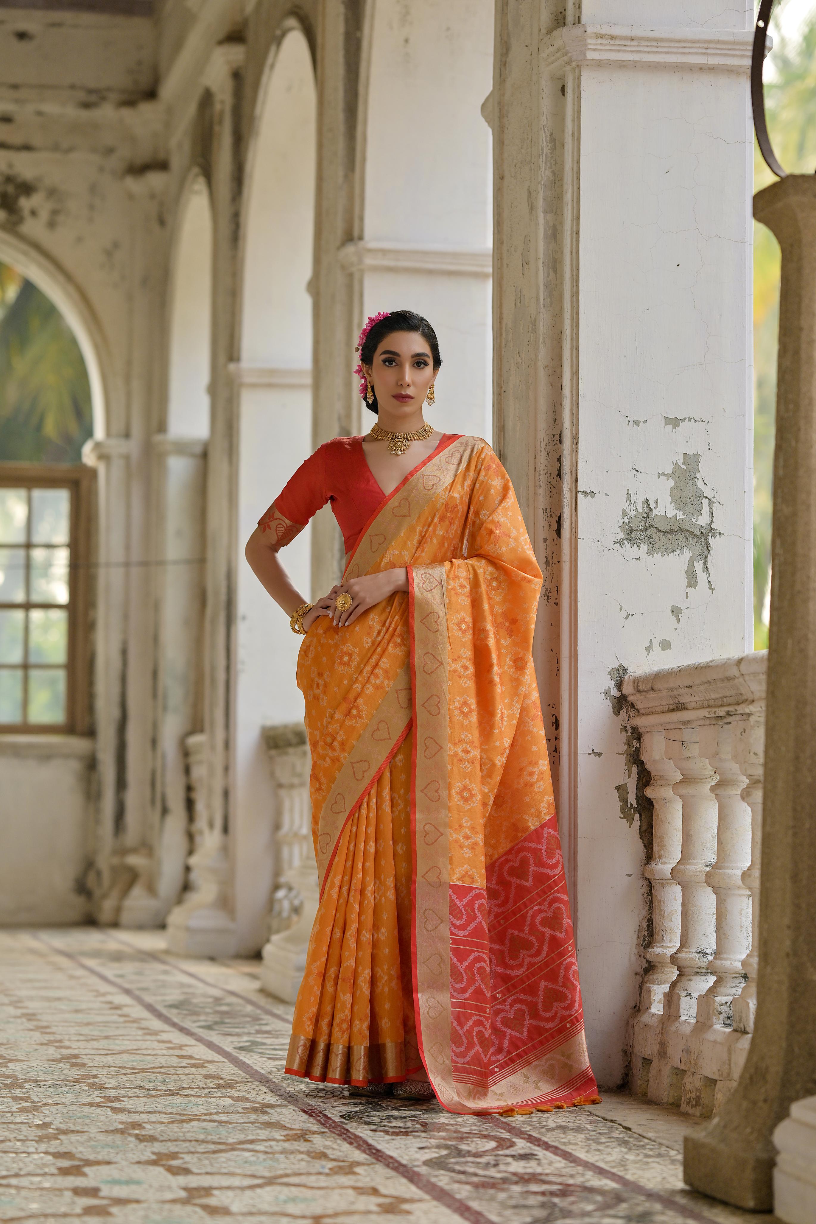 Sundari- Ikat Printed Art Silk Saree In Royal Style