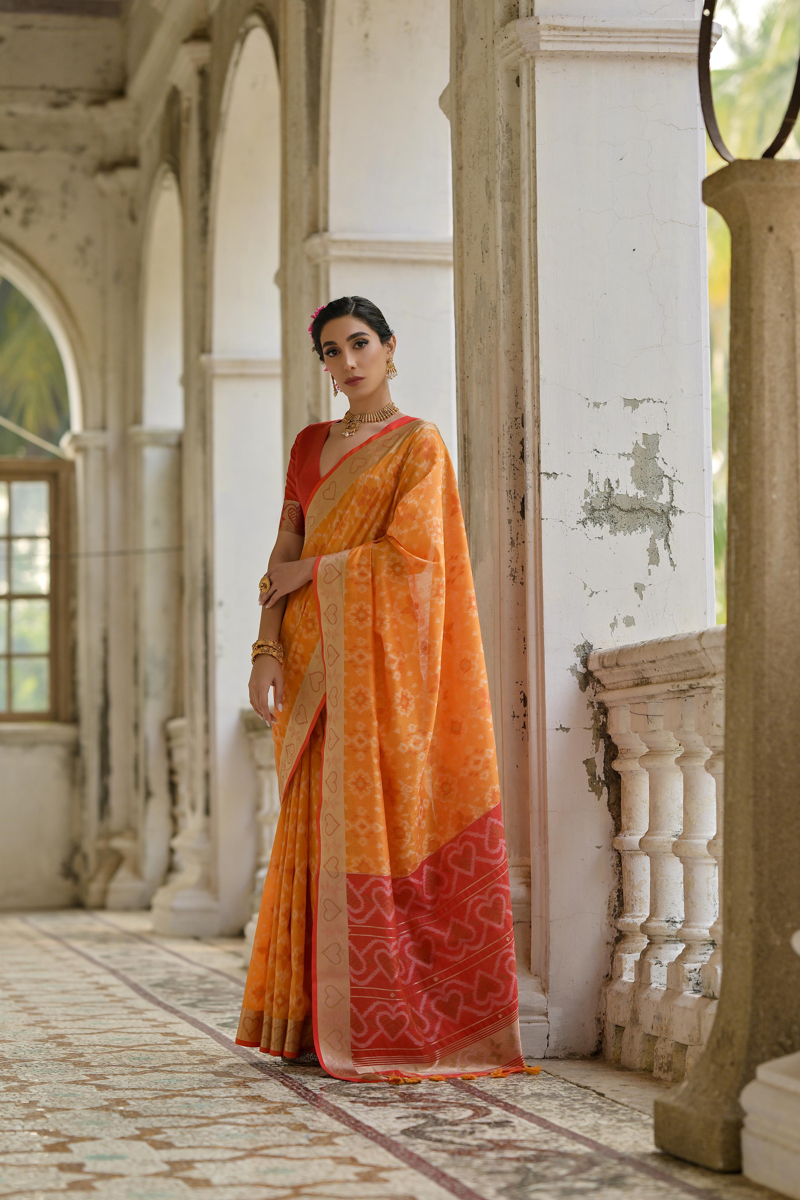 Sundari- Ikat Printed Art Silk Saree In Royal Style