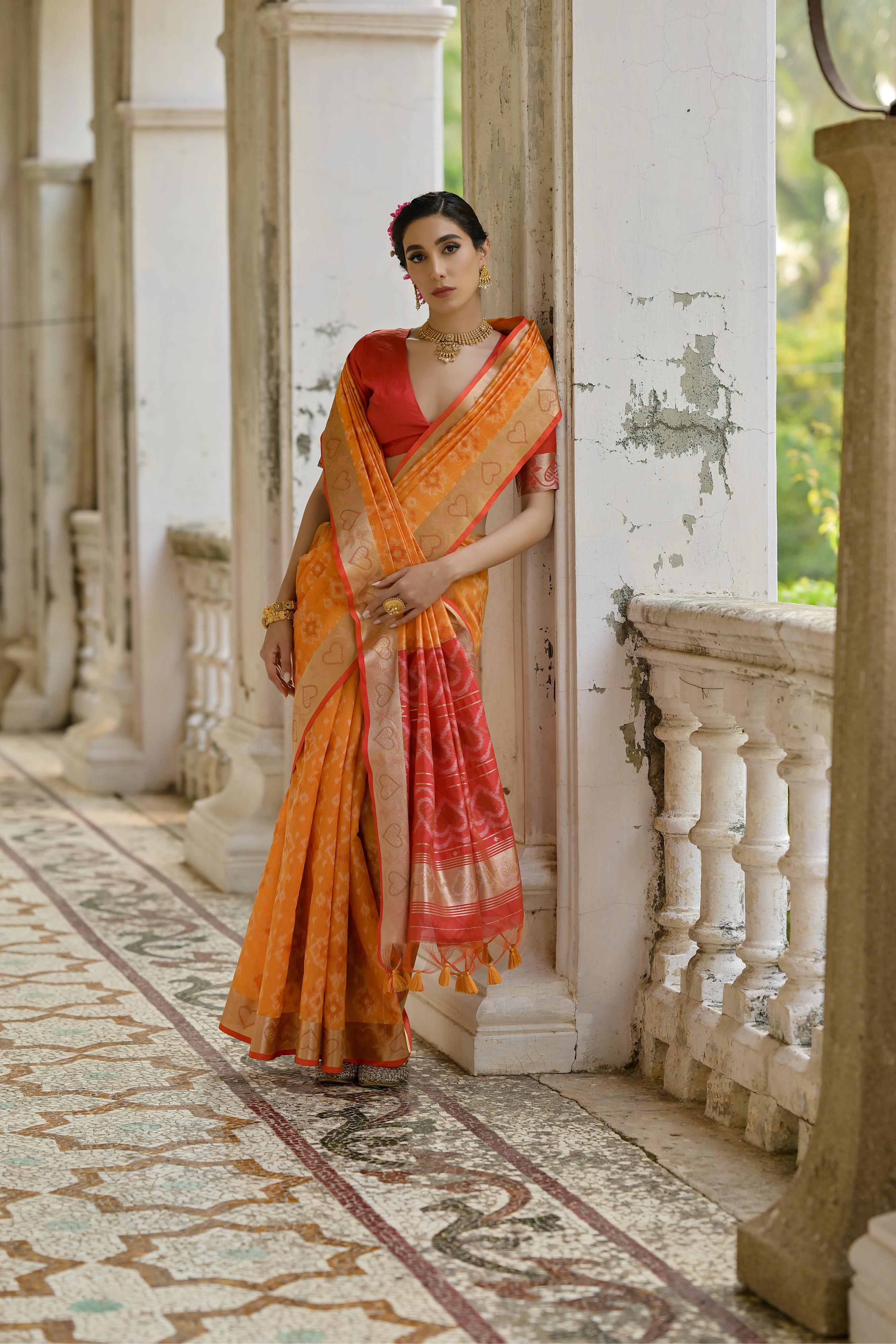 Sundari- Ikat Printed Art Silk Saree In Royal Style
