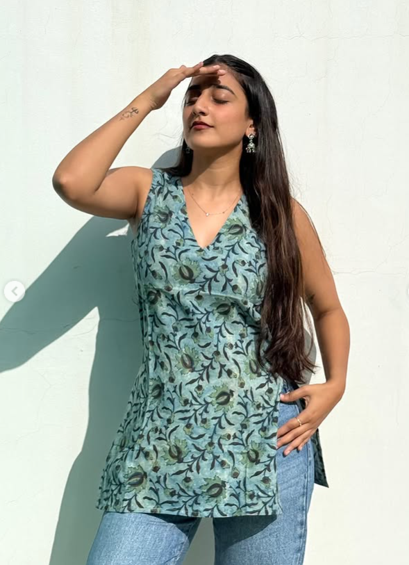 Jaal -Pure Muslin  printed slit cut kurti