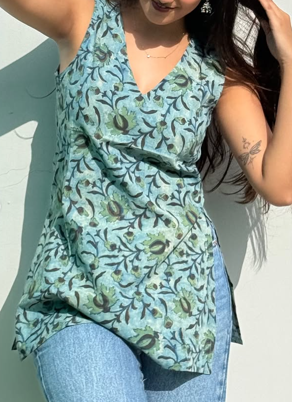 Jaal -Pure Muslin  printed slit cut kurti