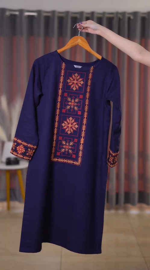 Sehza- Navy Blue Embroidered pakistani suit set