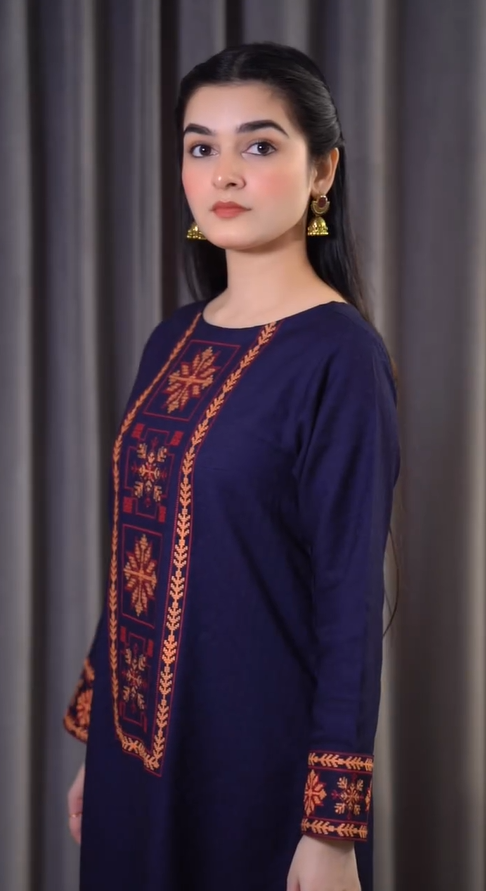 Sehza- Navy Blue Embroidered pakistani suit set