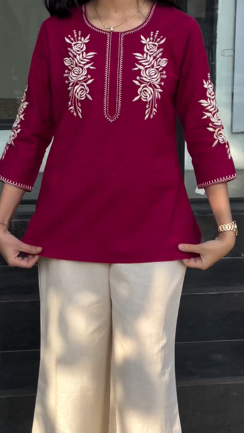 Laksh- Black Embroidered Women Kurti Top with Floral Thread Work