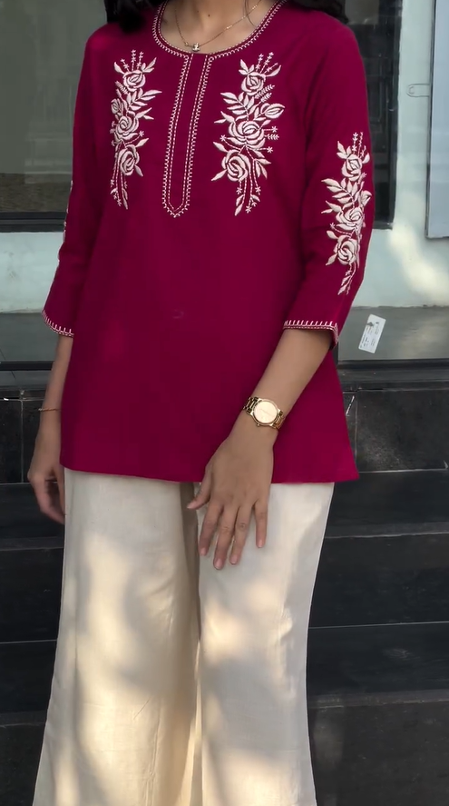 Laksh- Black Embroidered Women Kurti Top with Floral Thread Work