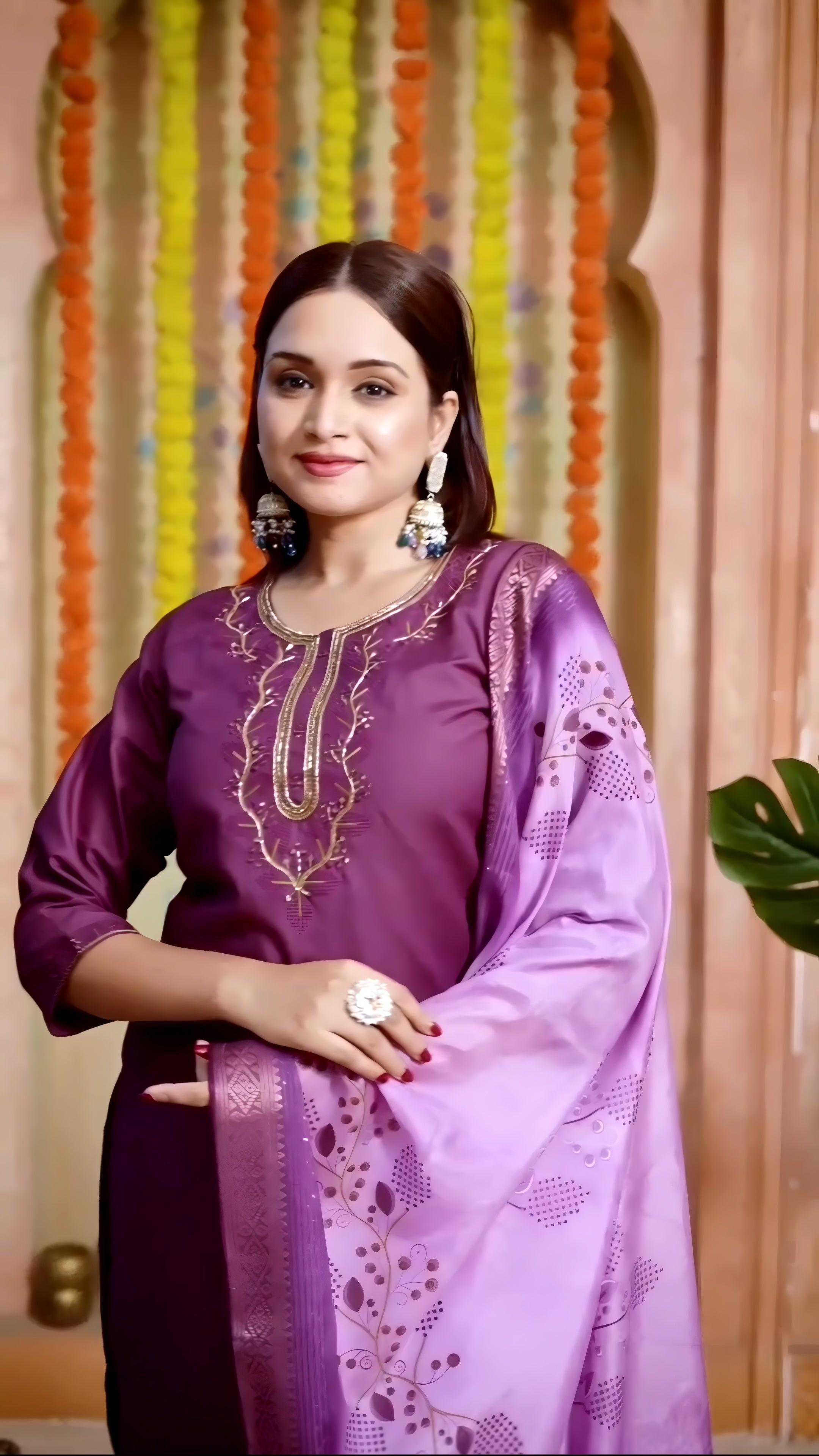 Bunnai- Embroidered work in neck with Bids Handwork touch up Dup- Digital print with zari jacquard