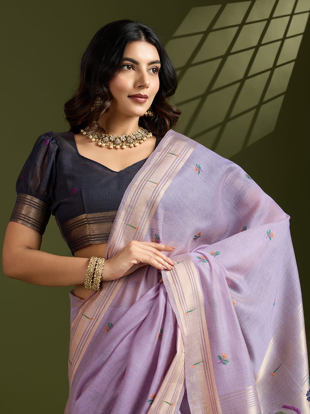 Any- Classy Charm – Pastel Saree with Delicate Thread Work"