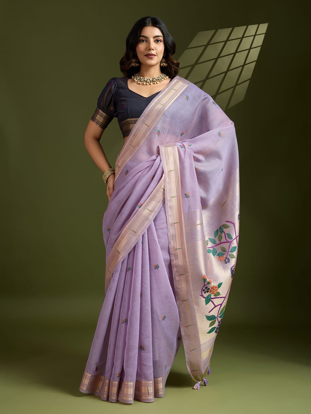 Any- Classy Charm – Pastel Saree with Delicate Thread Work"