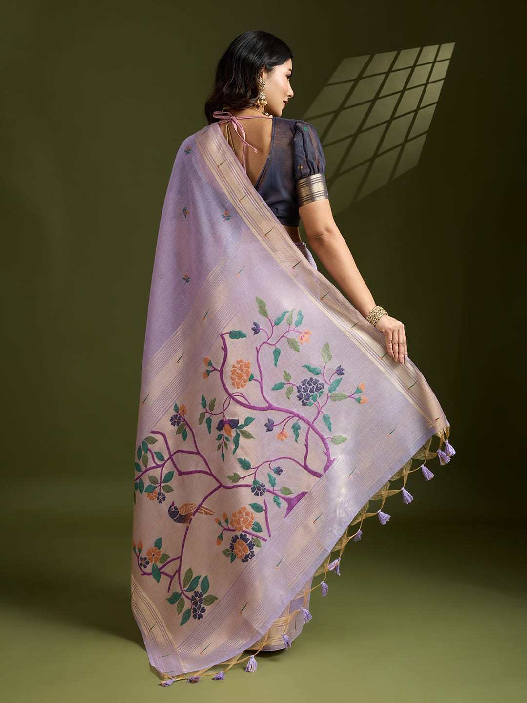 Any- Classy Charm – Pastel Saree with Delicate Thread Work"