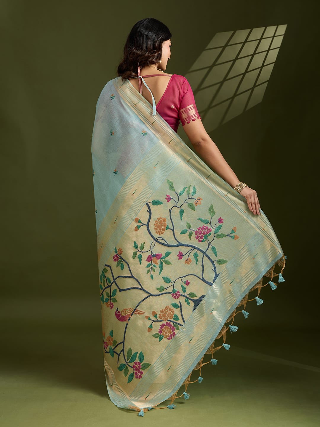 Any- Classy Charm – Pastel Saree with Delicate Thread Work"