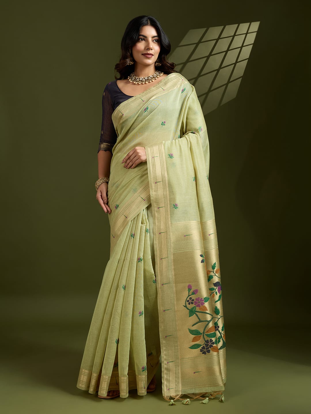 Any- Classy Charm – Pastel Saree with Delicate Thread Work"
