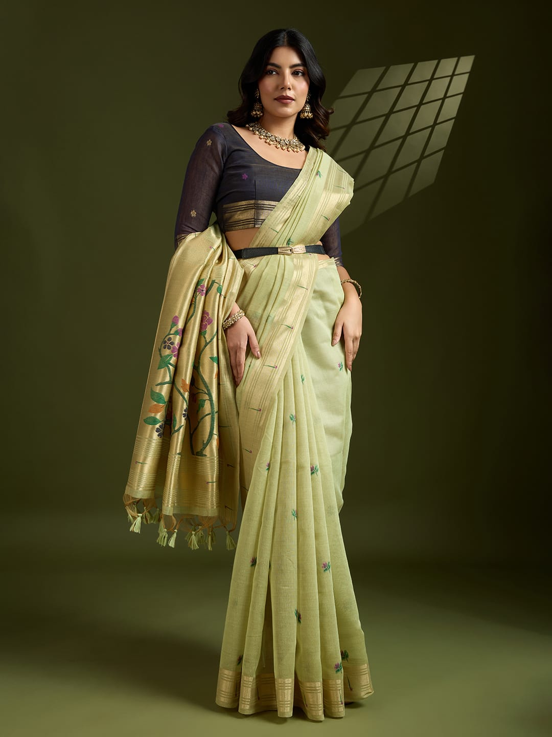 Any- Classy Charm – Pastel Saree with Delicate Thread Work"