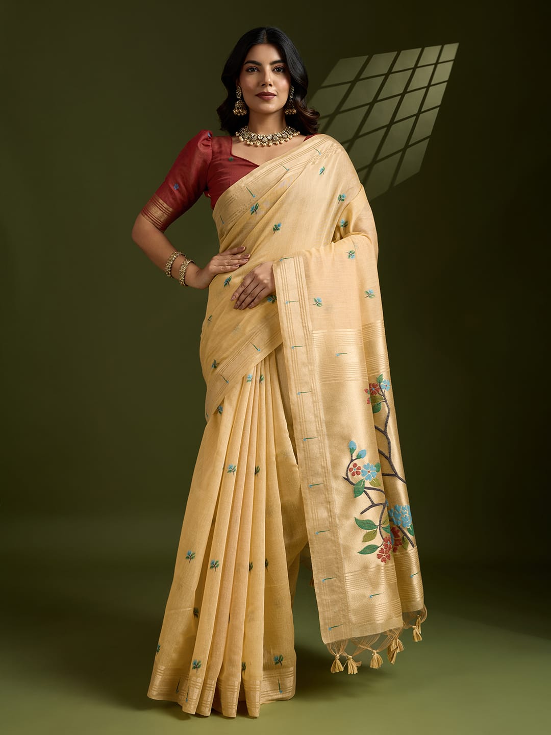 Any- Classy Charm – Pastel Saree with Delicate Thread Work"