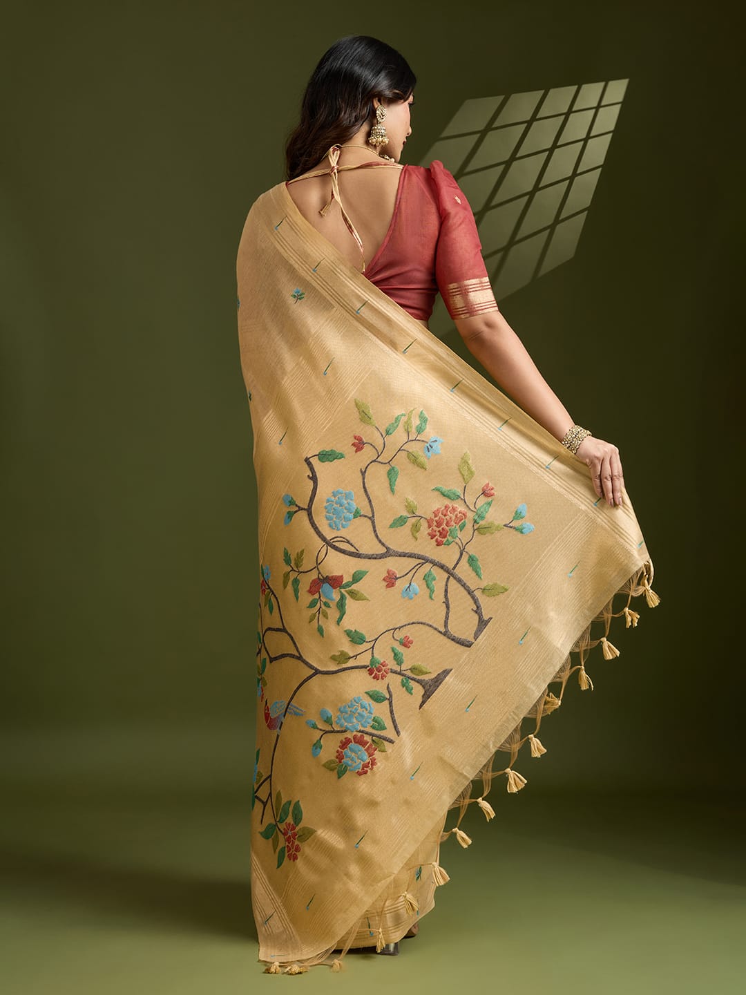 Any- Classy Charm – Pastel Saree with Delicate Thread Work"