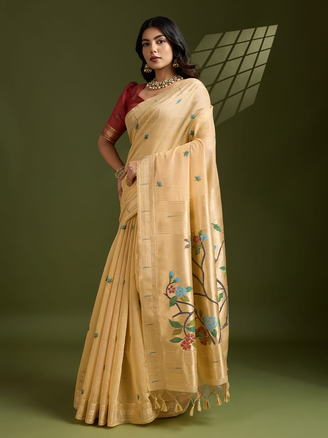 Any- Classy Charm – Pastel Saree with Delicate Thread Work"