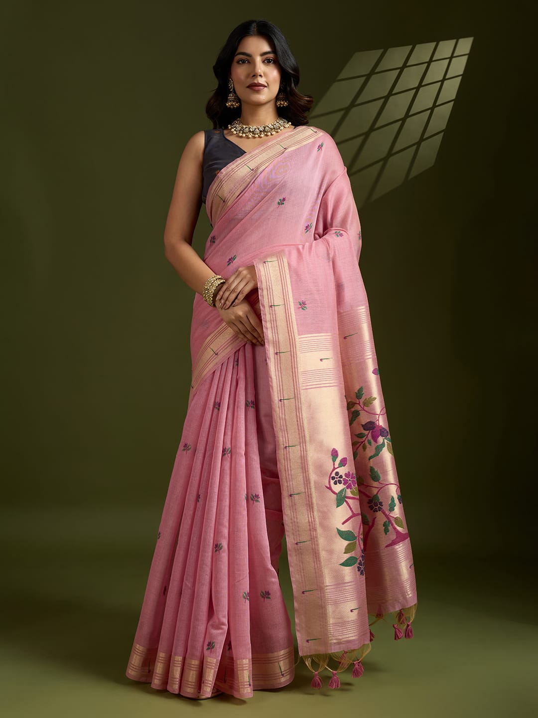 Any- Classy Charm – Pastel Saree with Delicate Thread Work"