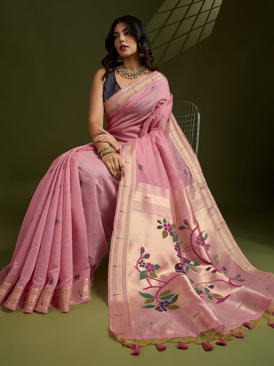 Any- Classy Charm – Pastel Saree with Delicate Thread Work"
