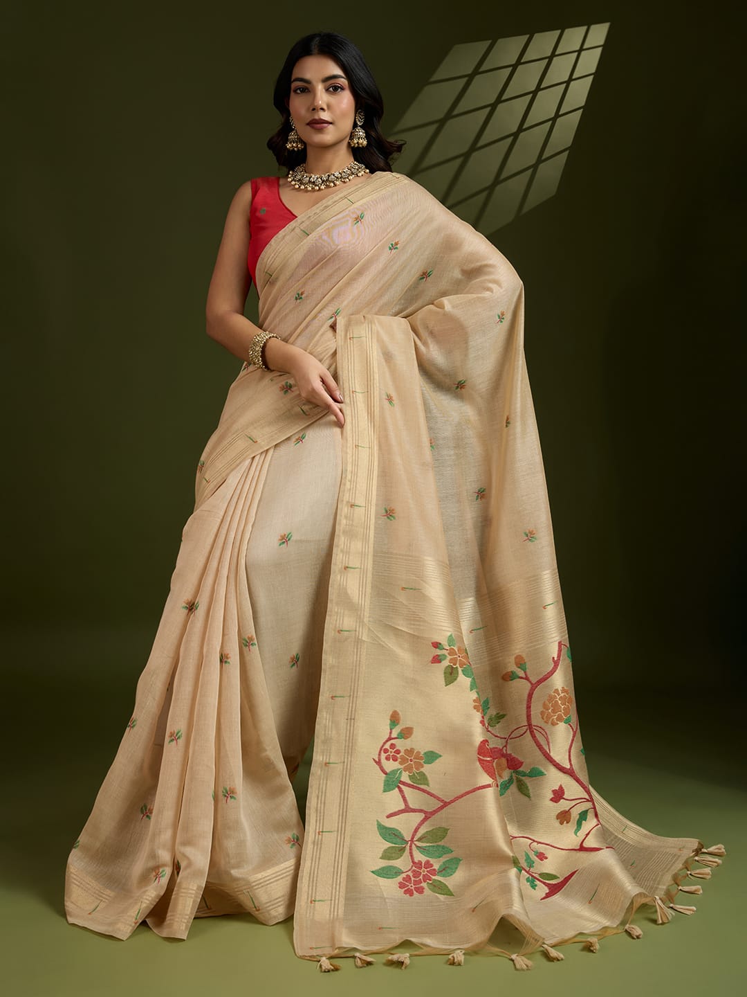 Any- Classy Charm – Pastel Saree with Delicate Thread Work"