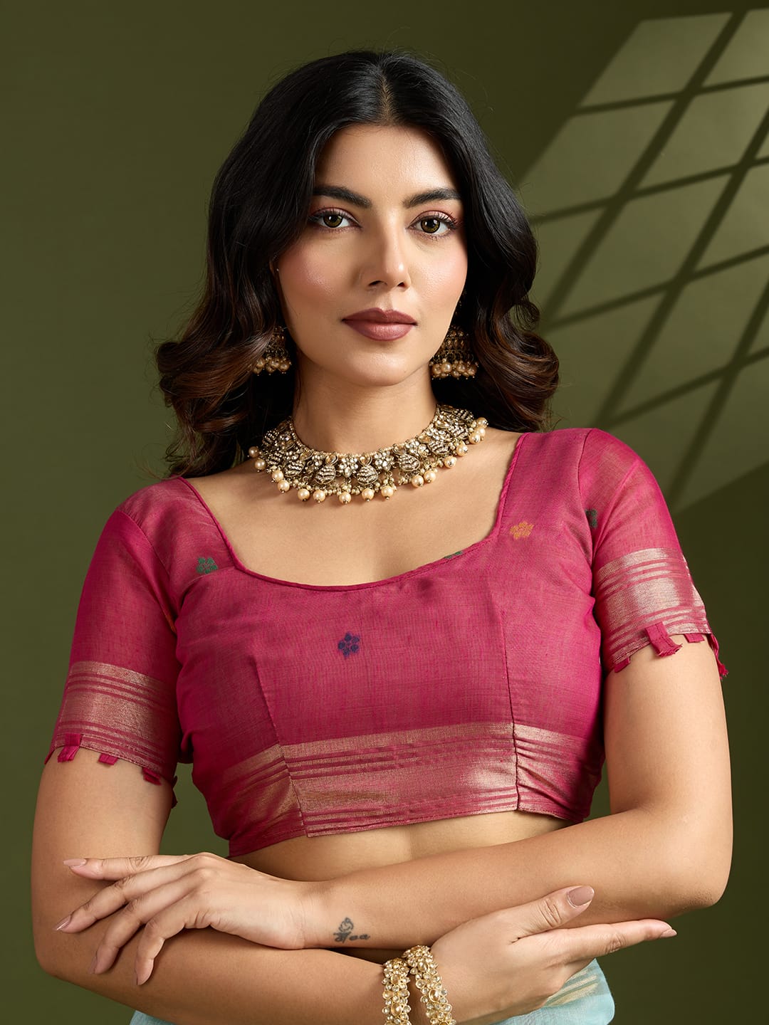 Any- Classy Charm – Pastel Saree with Delicate Thread Work"