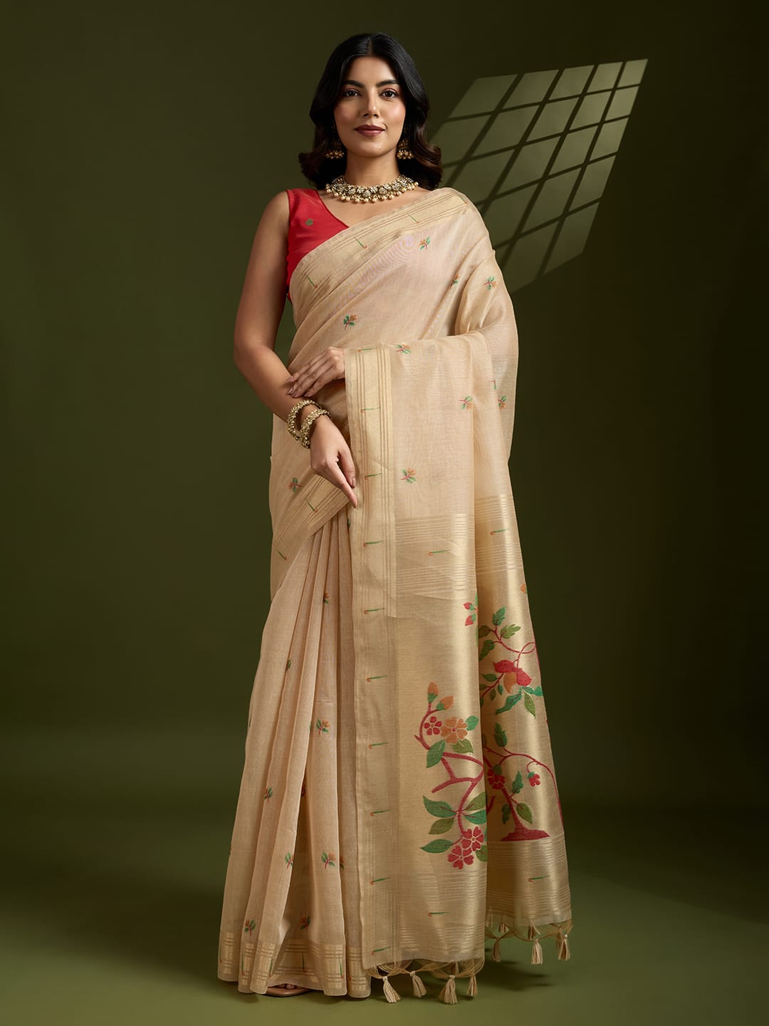 Any- Classy Charm – Pastel Saree with Delicate Thread Work"