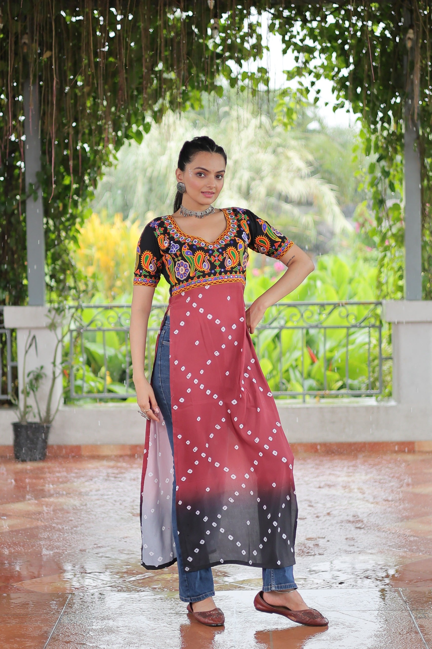 Tal- Printed Reyon With Kutchi Gamthi Work.