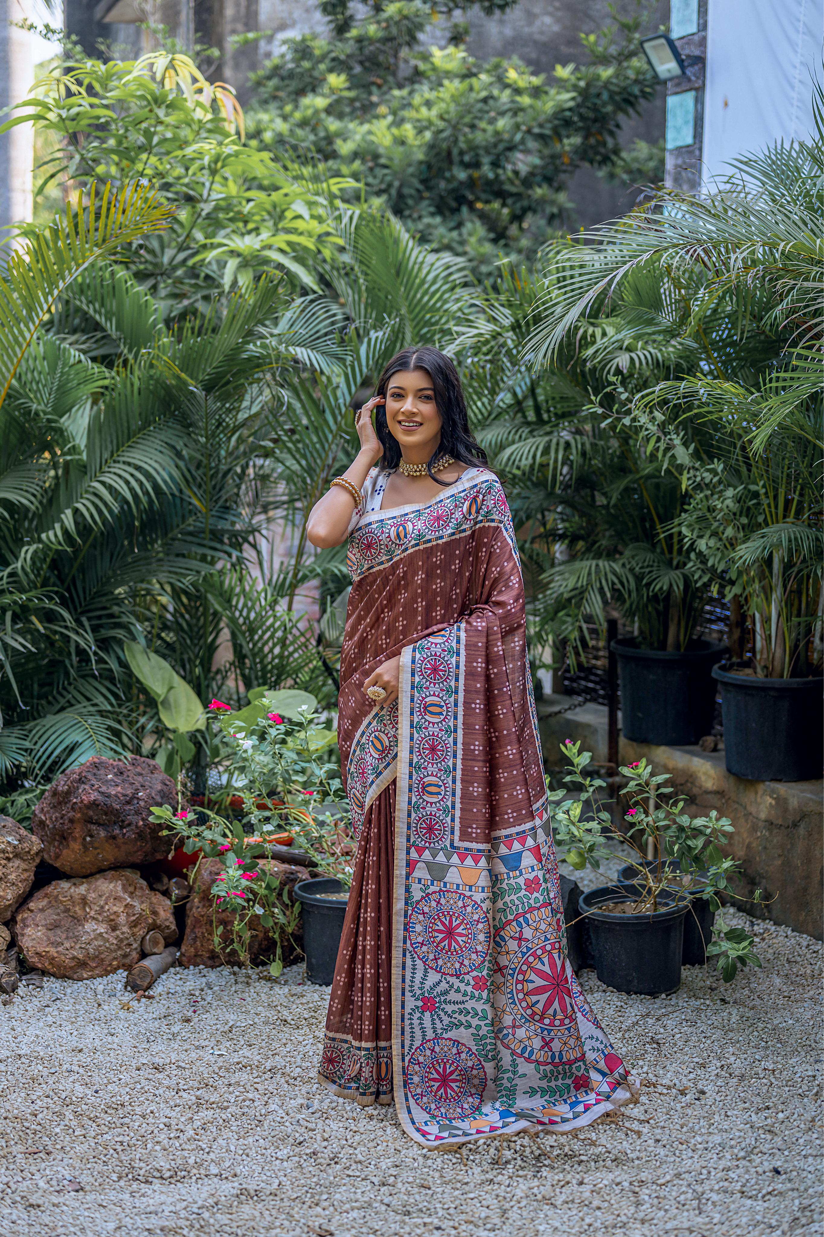 Raahi- Handpainted Look Madhubani Print Saree