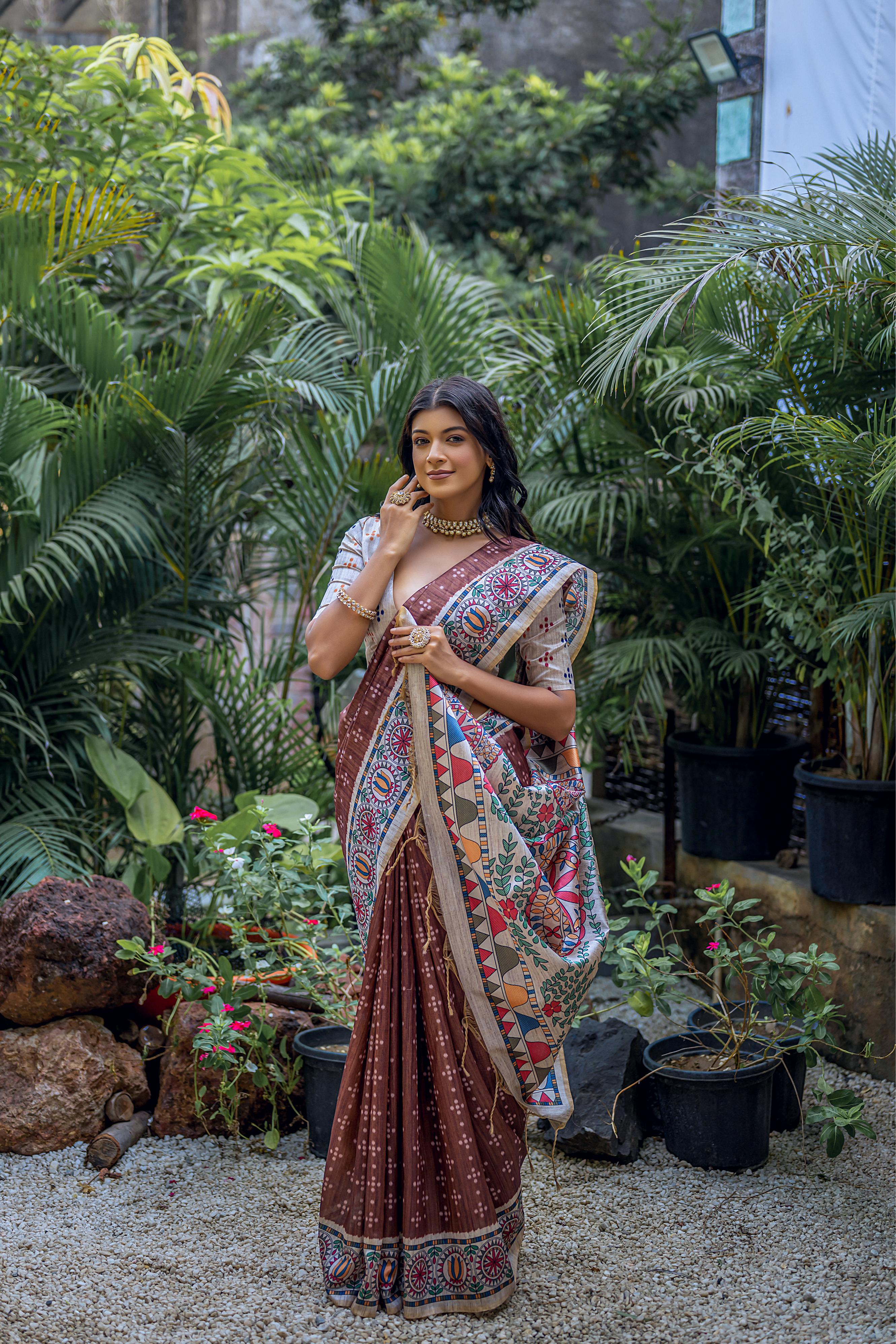 Raahi- Handpainted Look Madhubani Print Saree