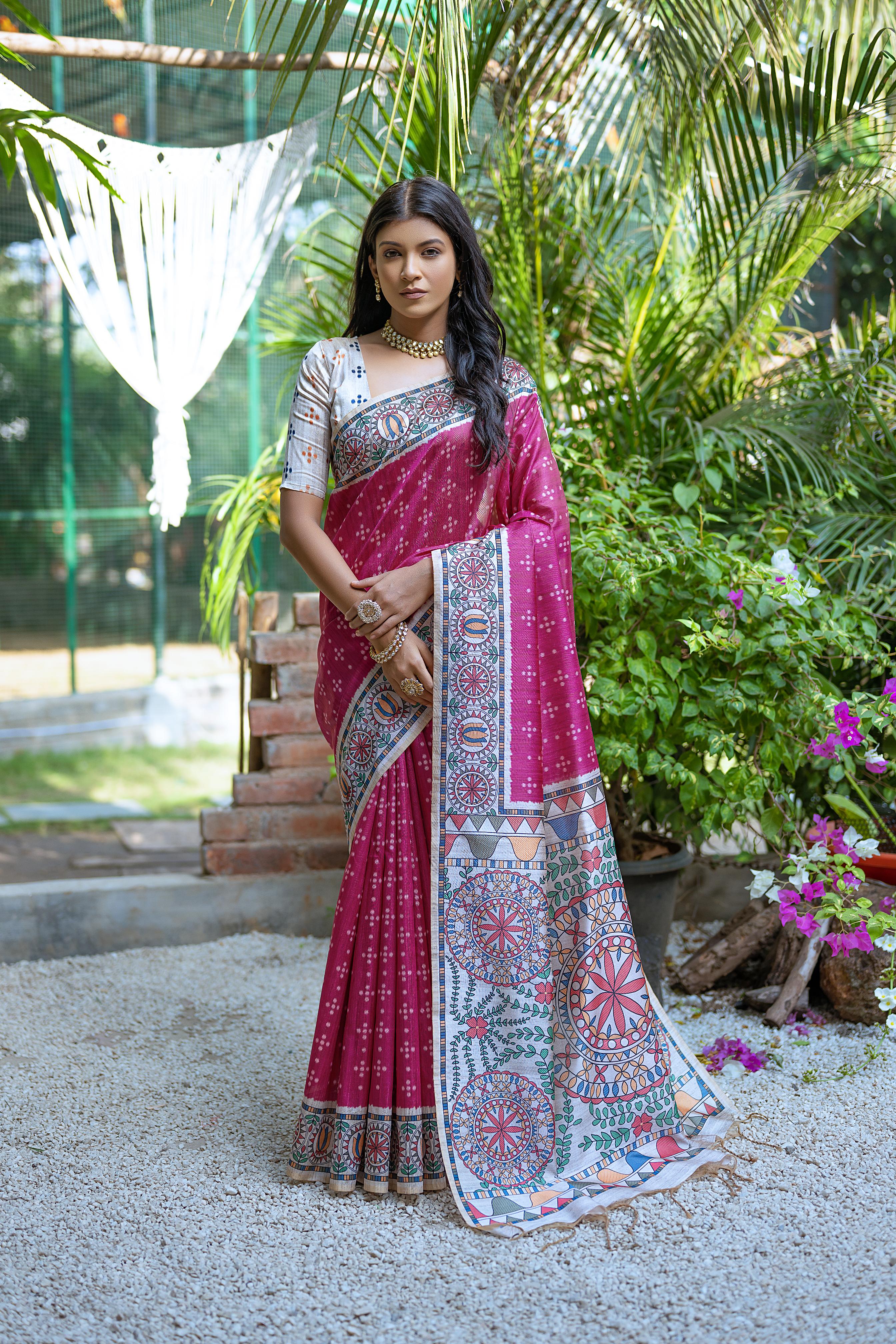 Raahi- Handpainted Look Madhubani Print Saree