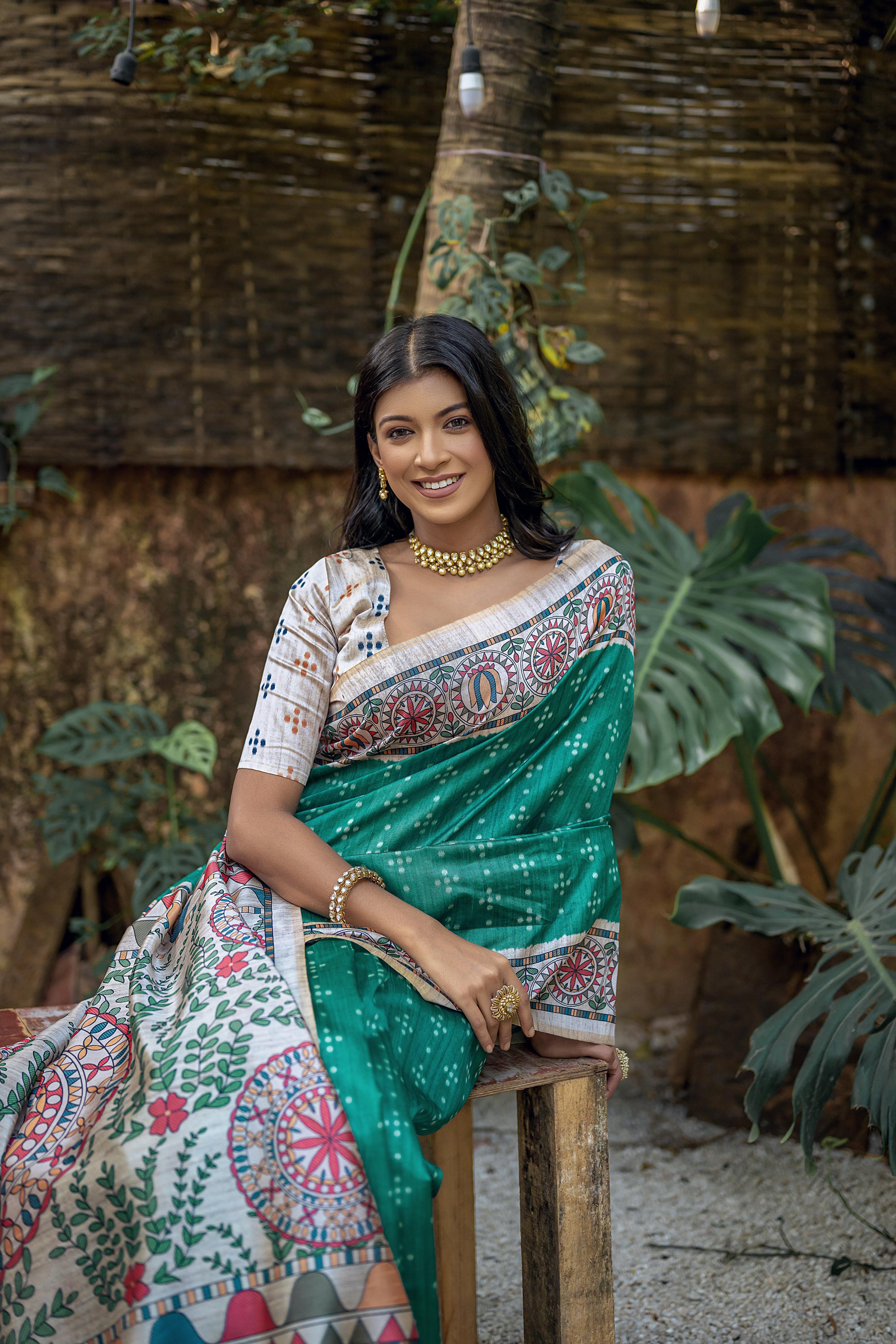 Raahi- Handpainted Look Madhubani Print Saree