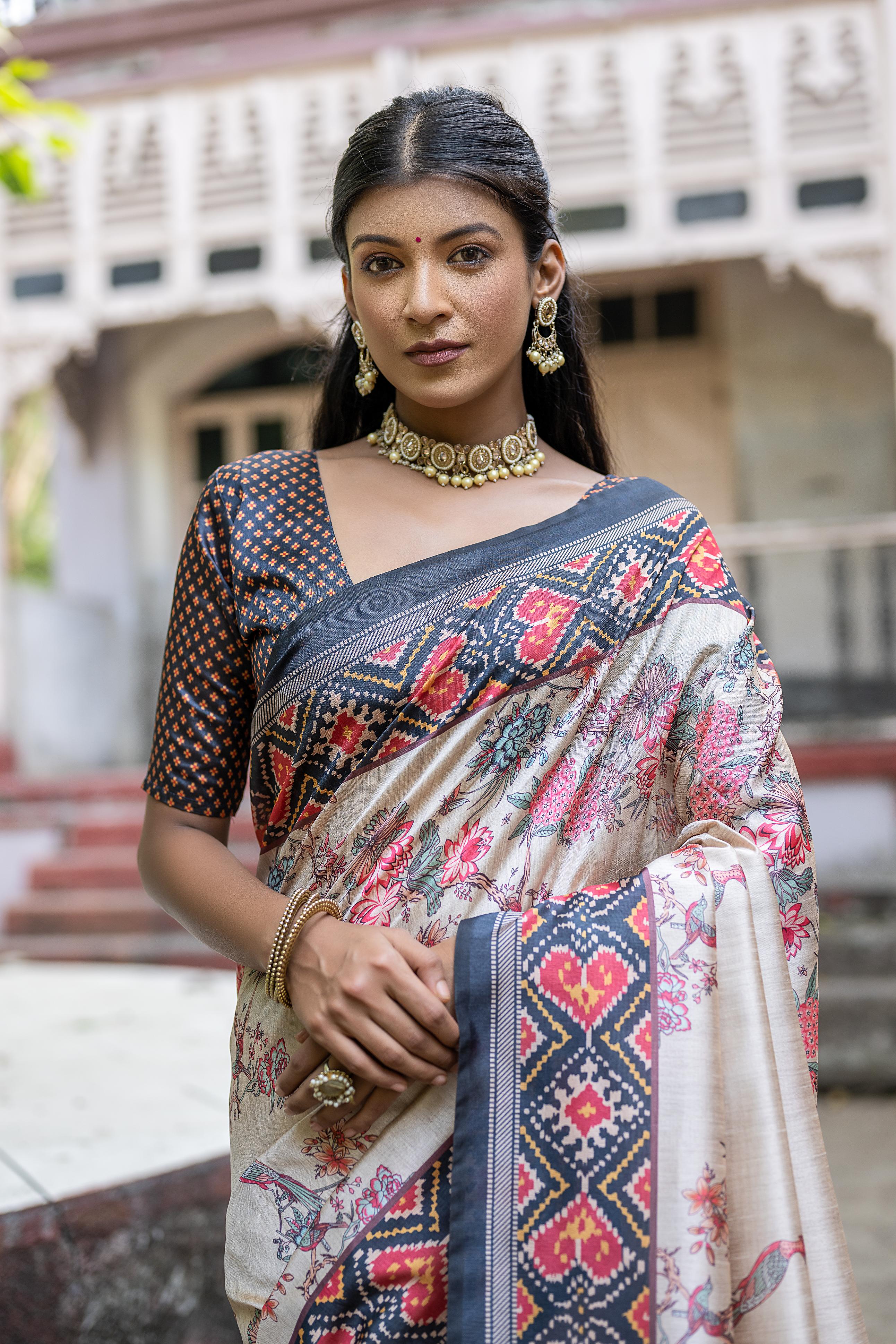 Patola- Floral printed saree with printed border
