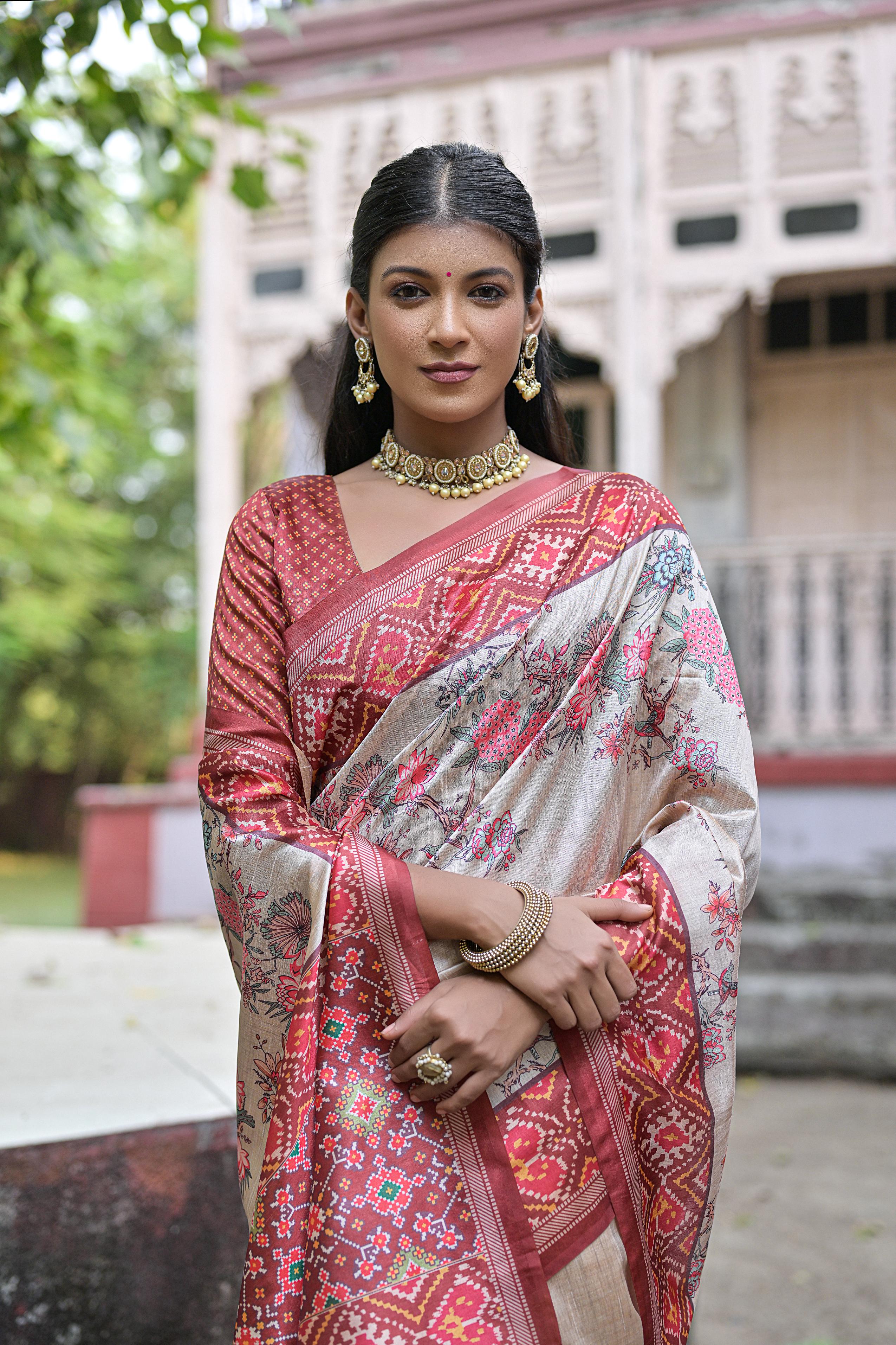 Patola- Floral printed saree with printed border