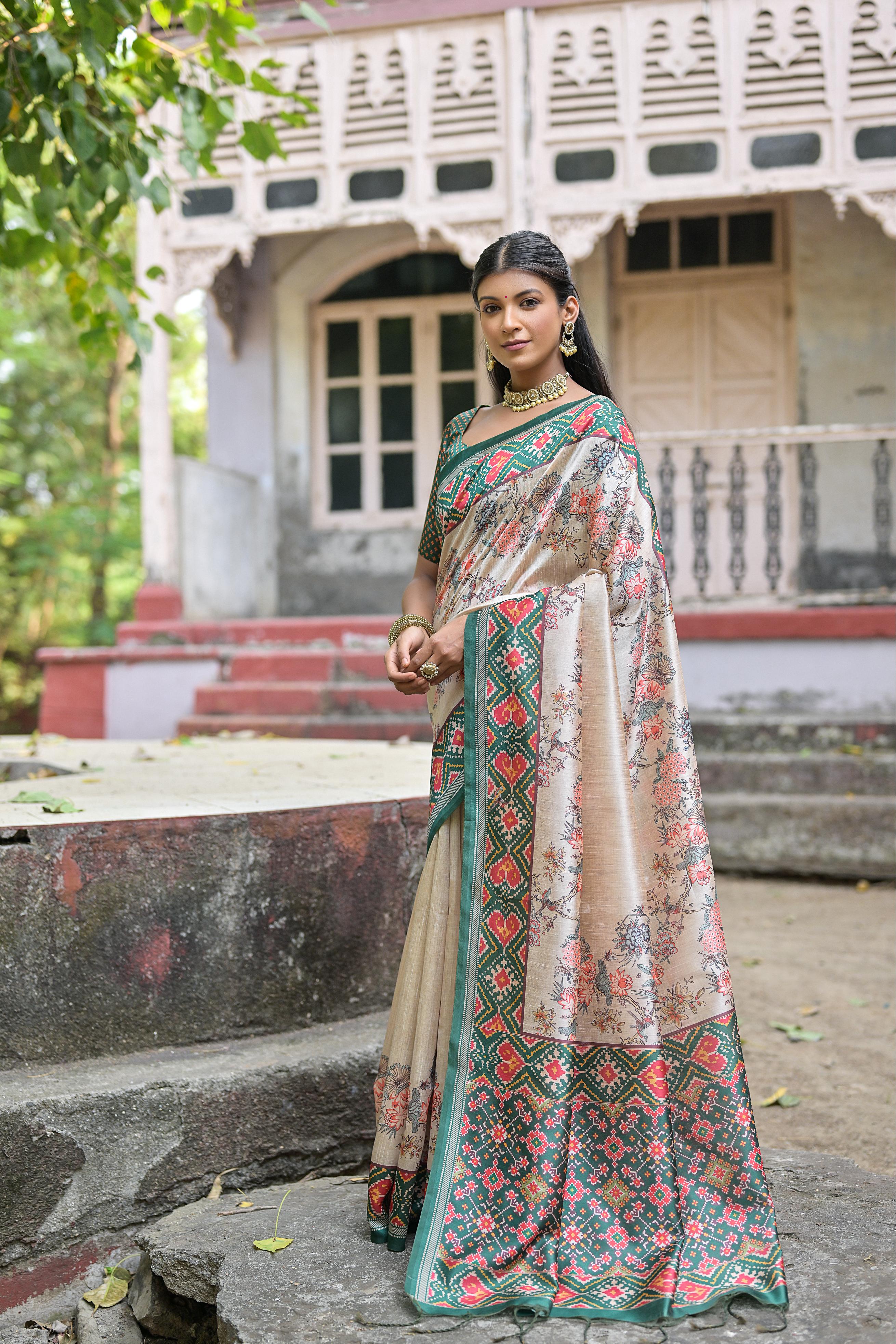 Patola- Floral printed saree with printed border