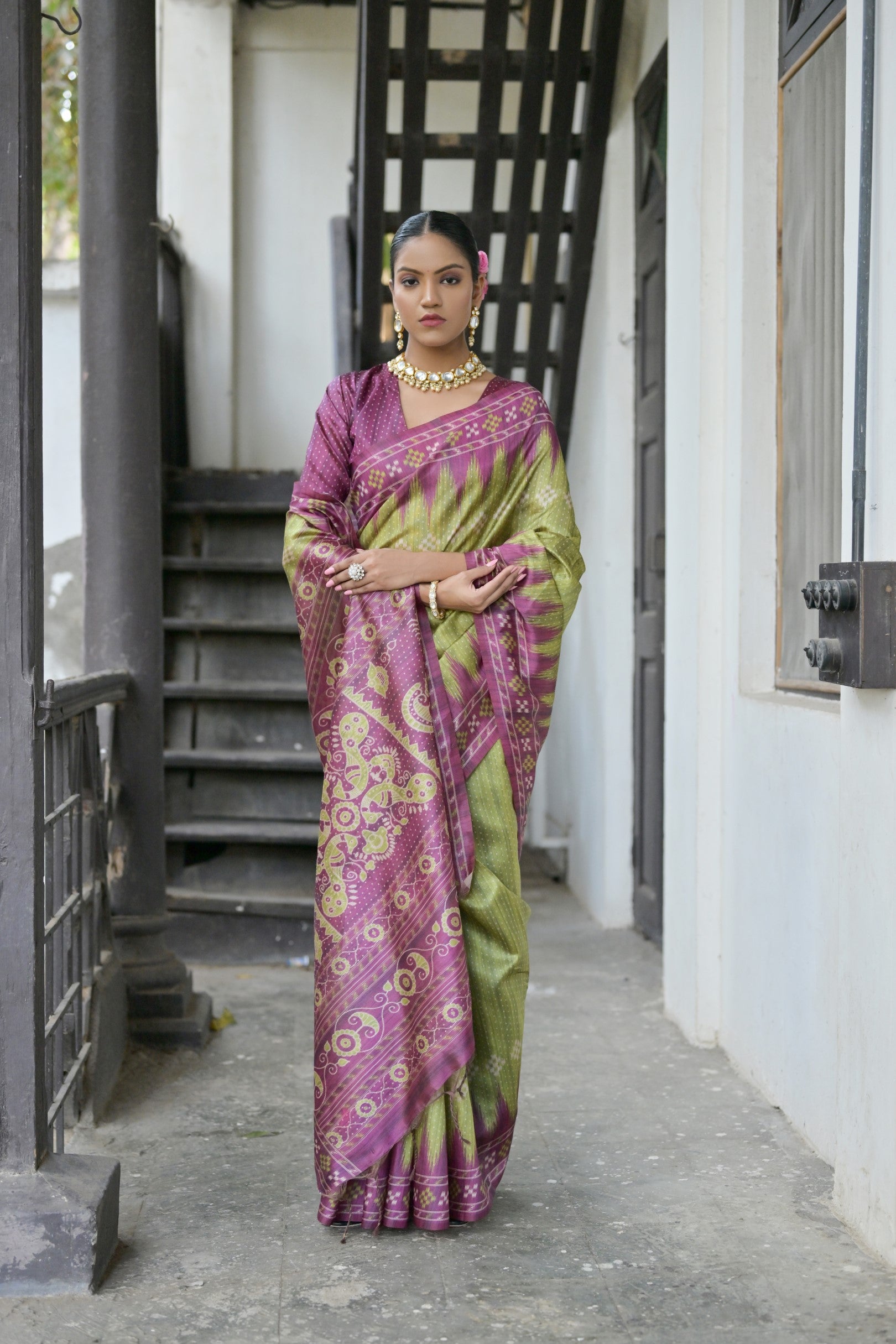 Ajrakh- Ethnic Elegance – Temple Patola Soft Silk Saree