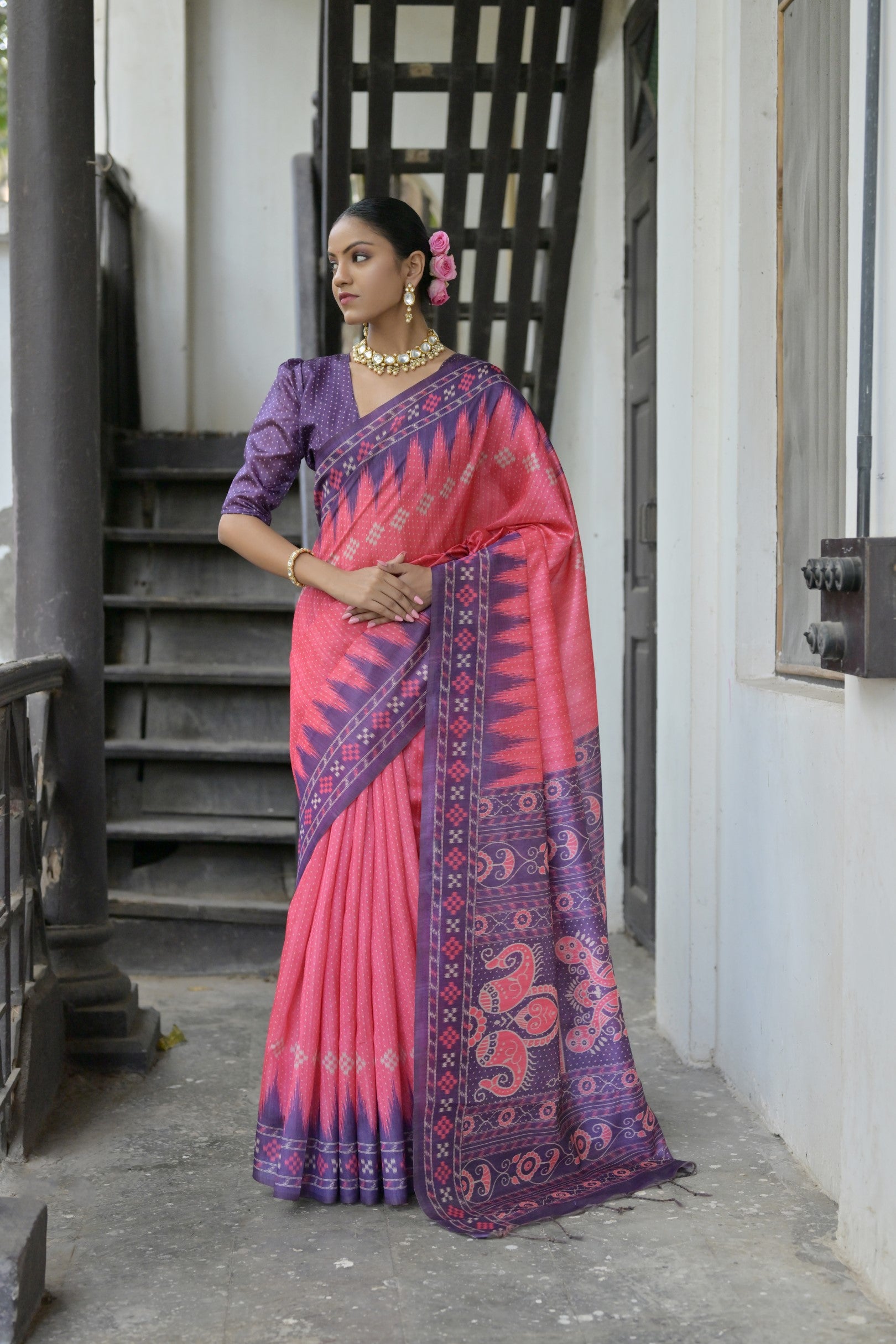 Ajrakh- Ethnic Elegance – Temple Patola Soft Silk Saree