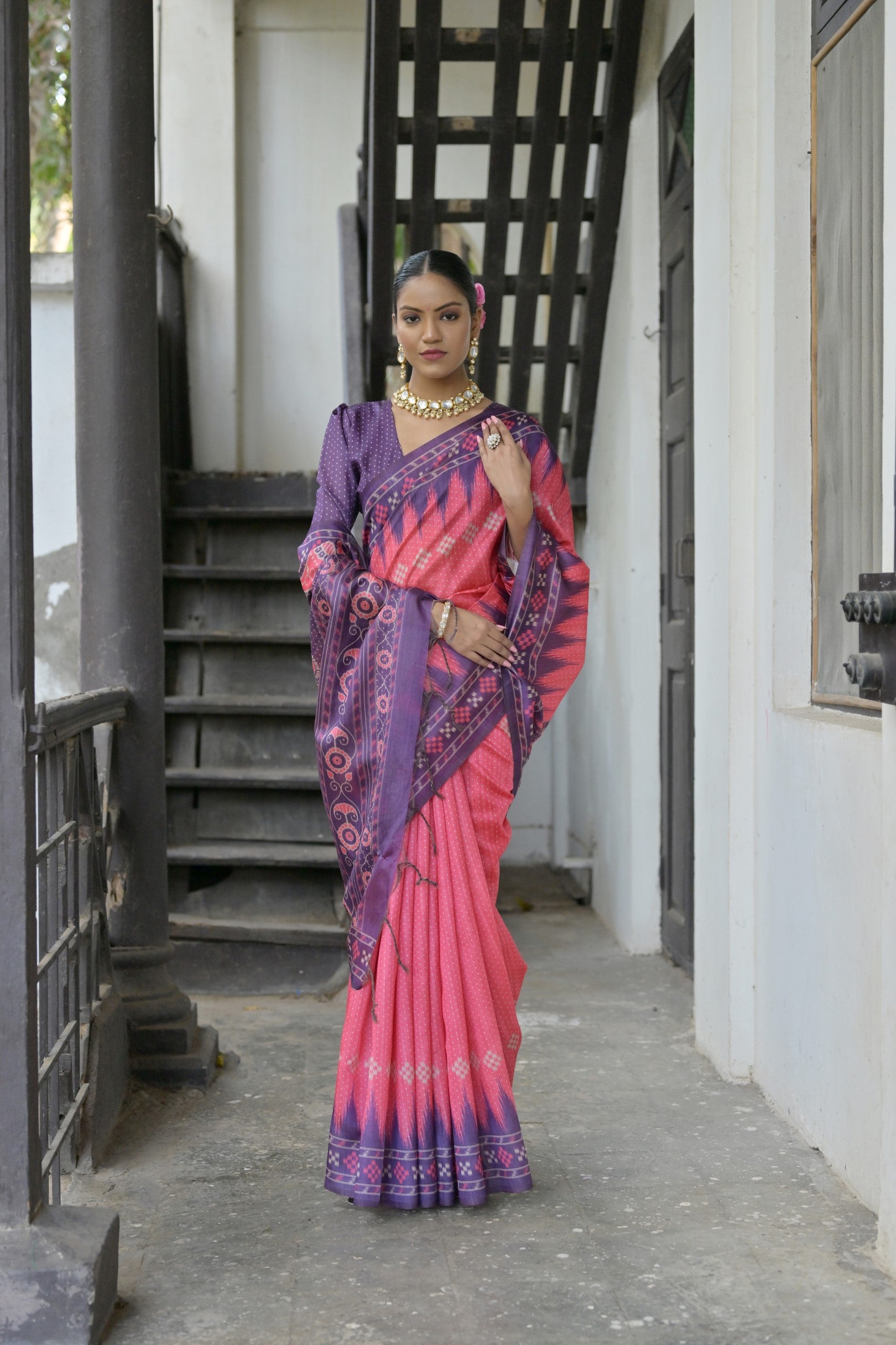 Ajrakh- Ethnic Elegance – Temple Patola Soft Silk Saree
