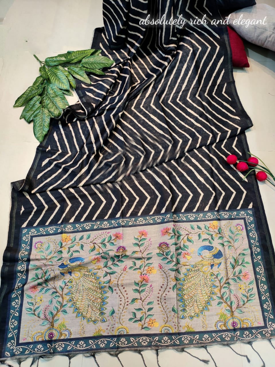 Leheriya - Printed Art Silk Saree in Peach