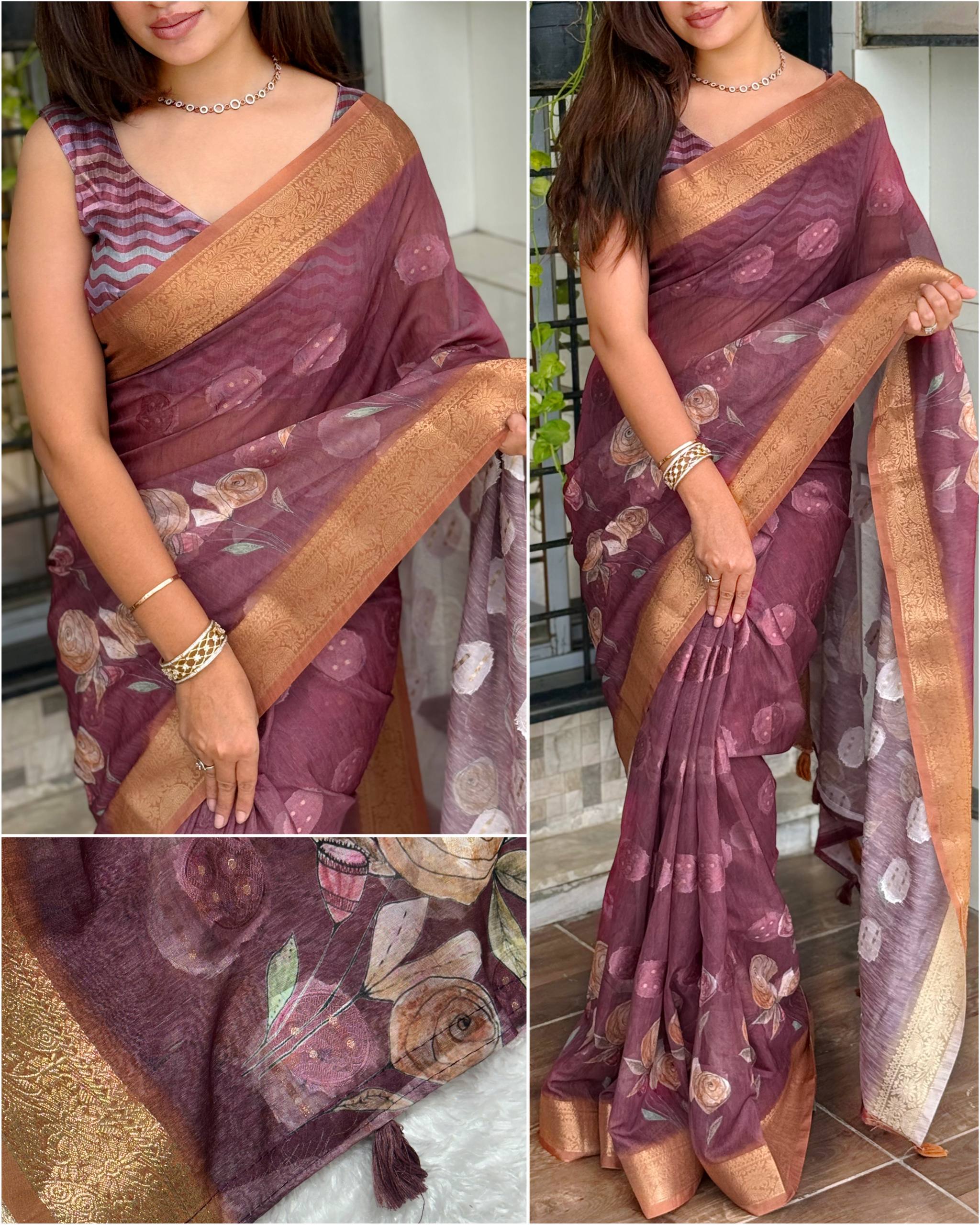Rosa- self jacquard butta with zari in full saree