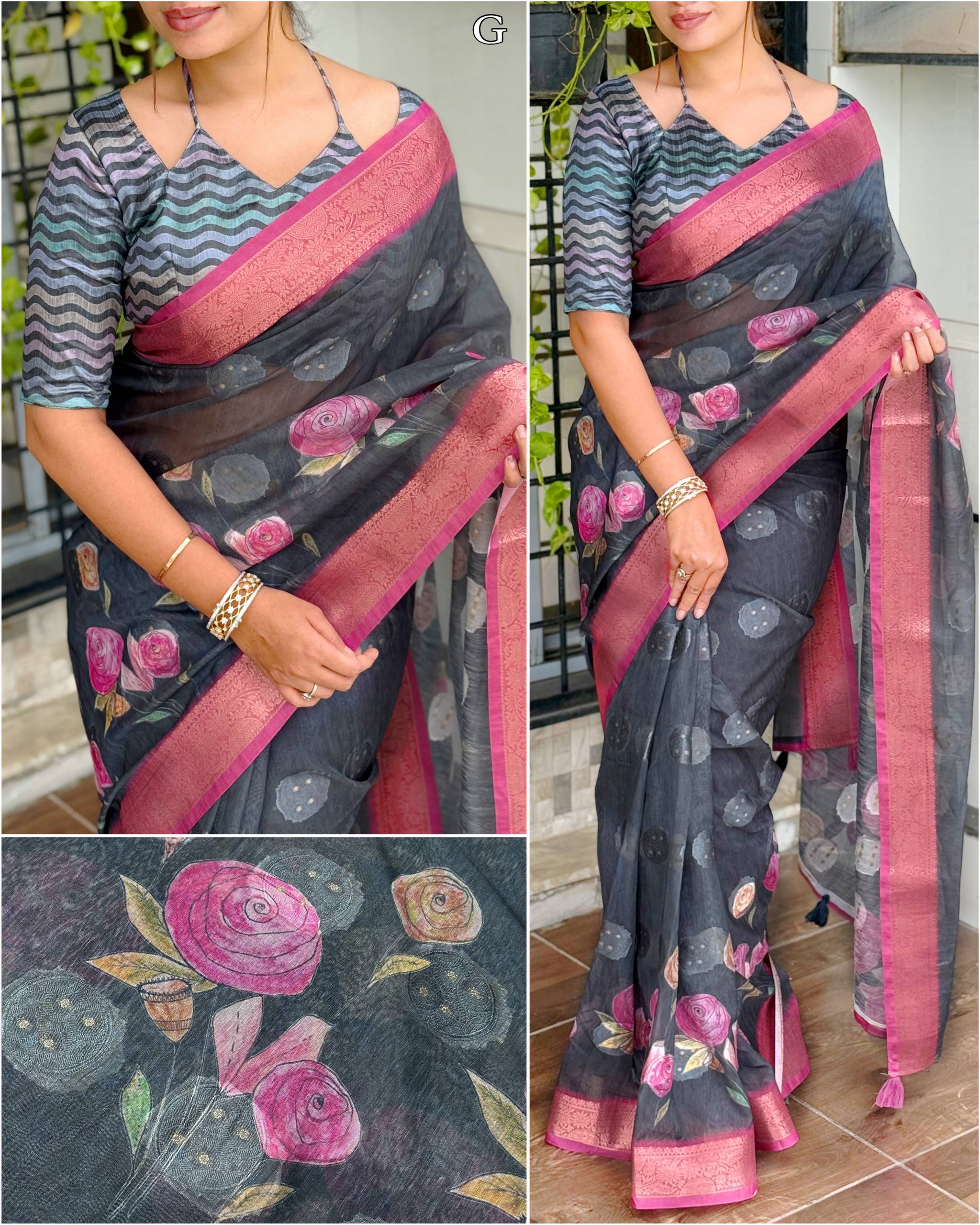 Rosa- self jacquard butta with zari in full saree