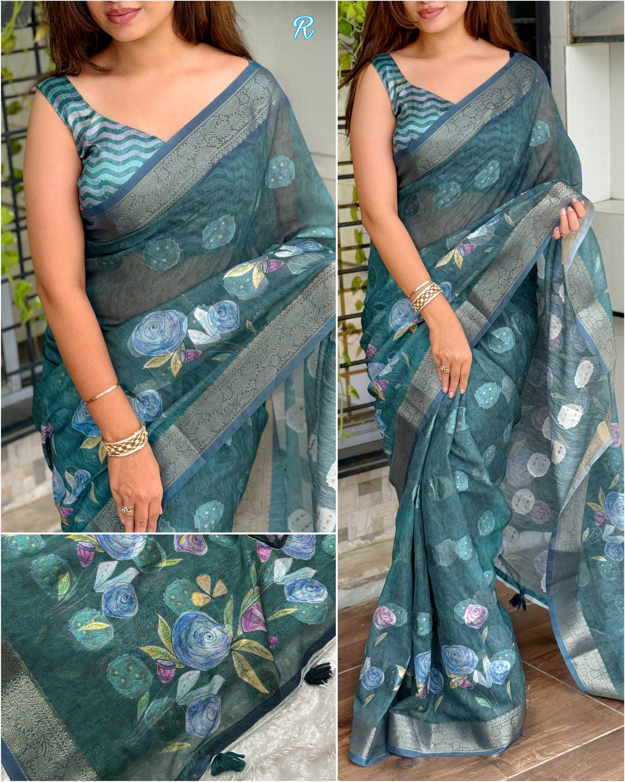 Rosa- self jacquard butta with zari in full saree