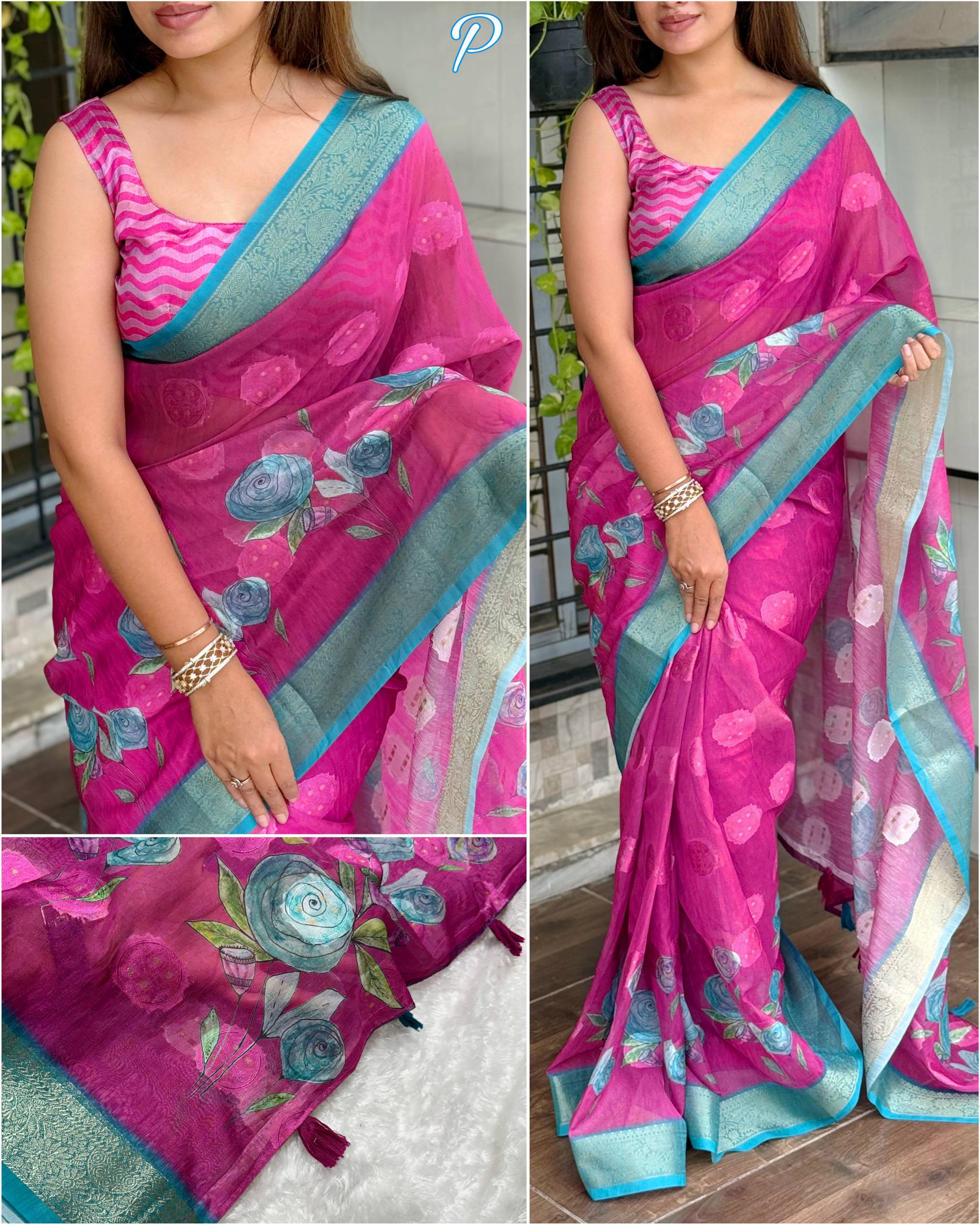 Rosa- self jacquard butta with zari in full saree