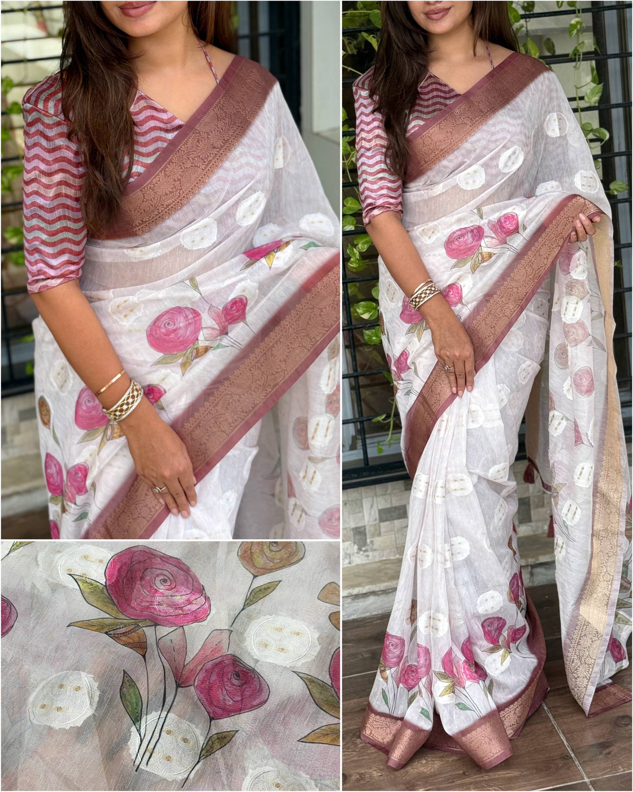 Rosa- self jacquard butta with zari in full saree