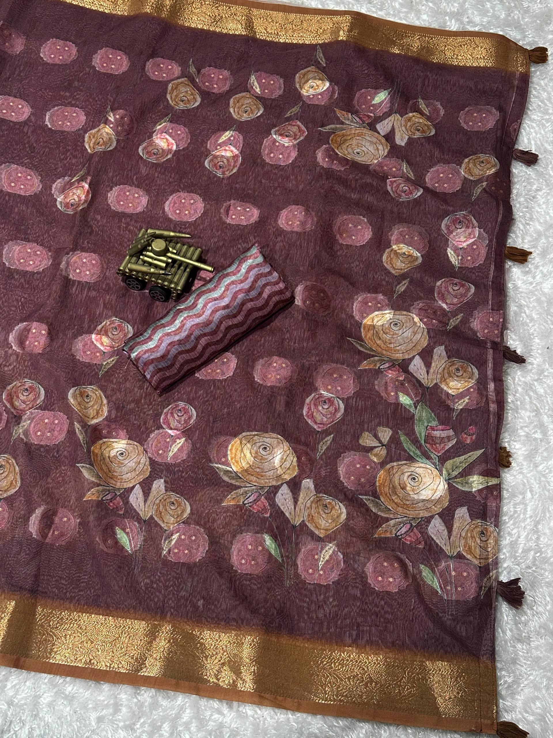 Rosa- self jacquard butta with zari in full saree