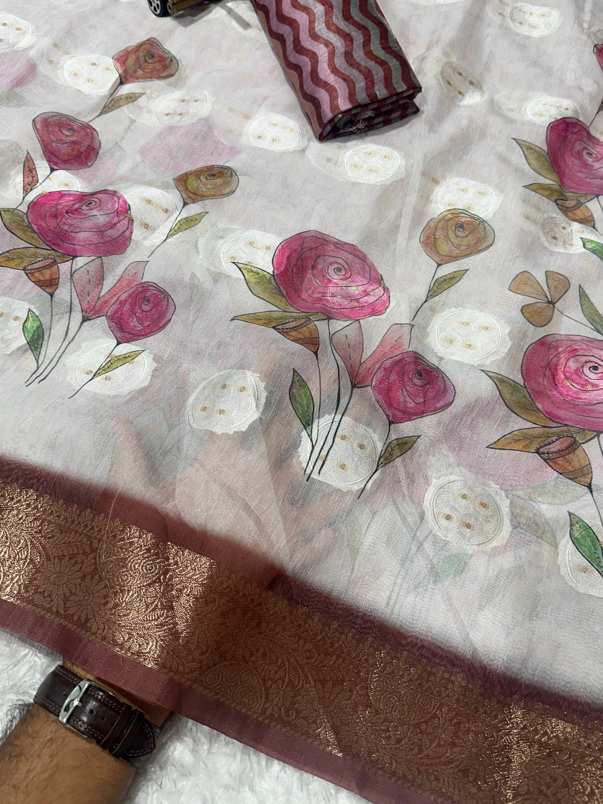 Rosa- self jacquard butta with zari in full saree