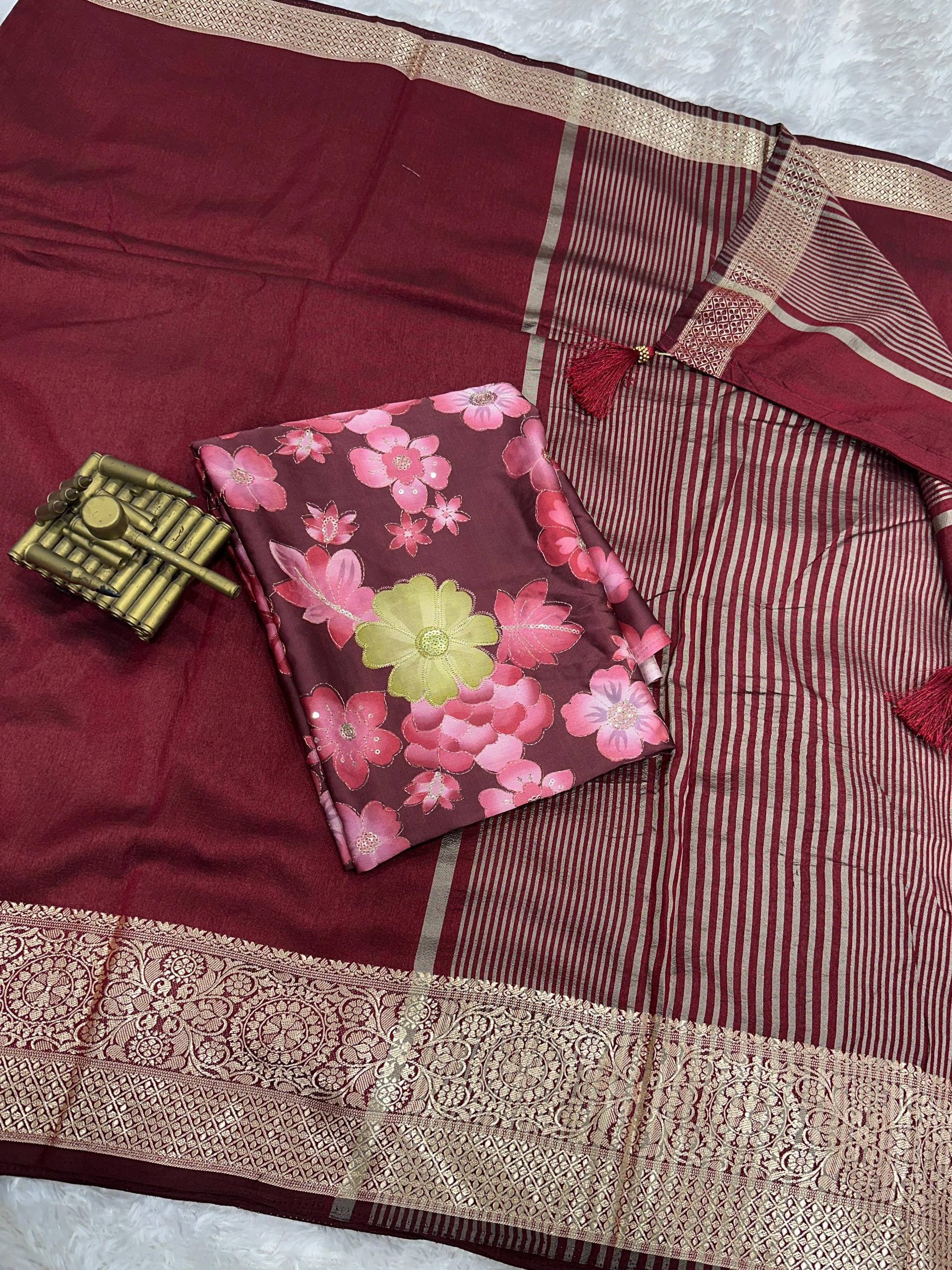 Sharmili- Effortless elegance meets vibrant charm with this Designer solid color beauty with position print blouse