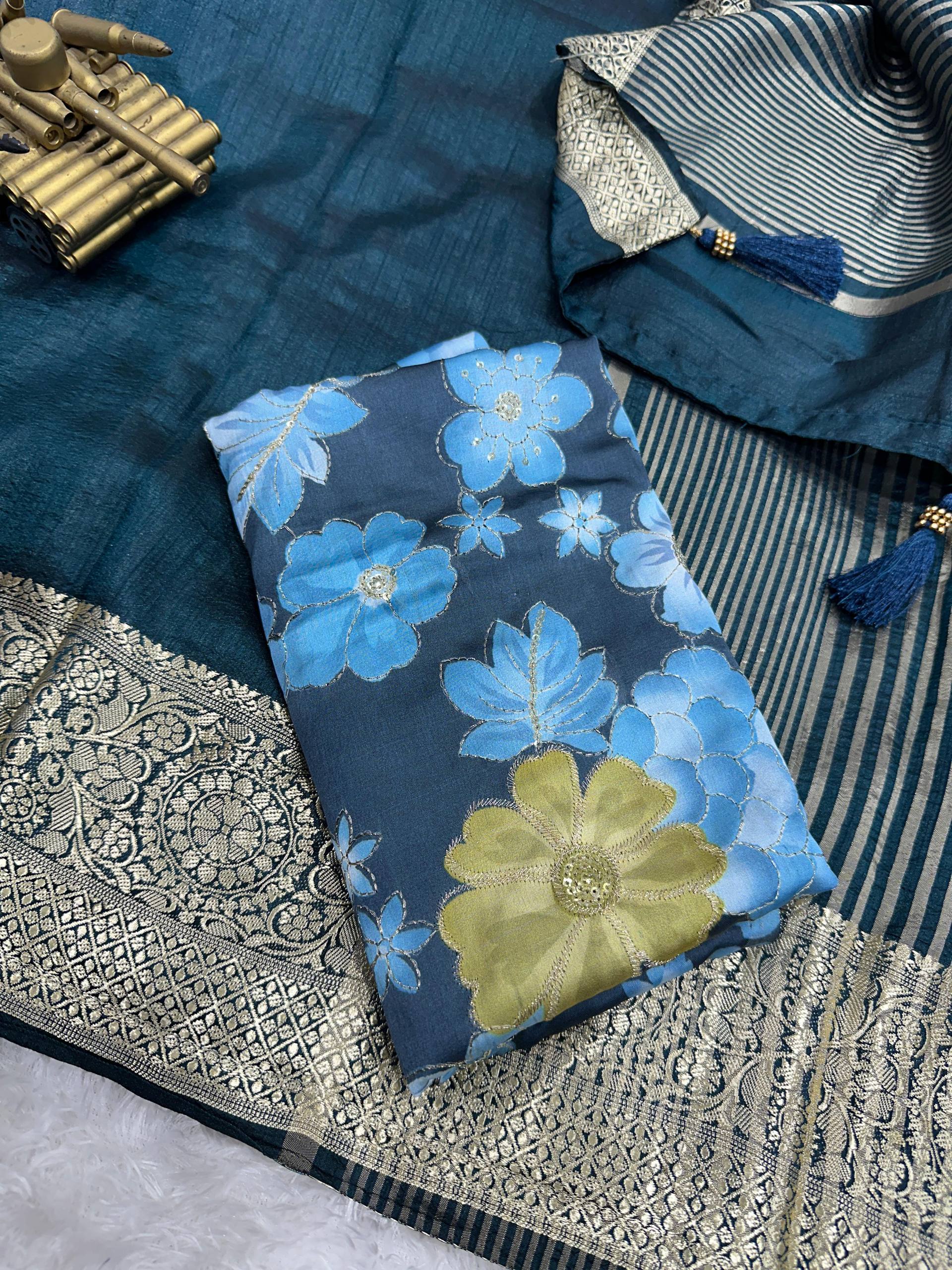 Sharmili- Effortless elegance meets vibrant charm with this Designer solid color beauty with position print blouse