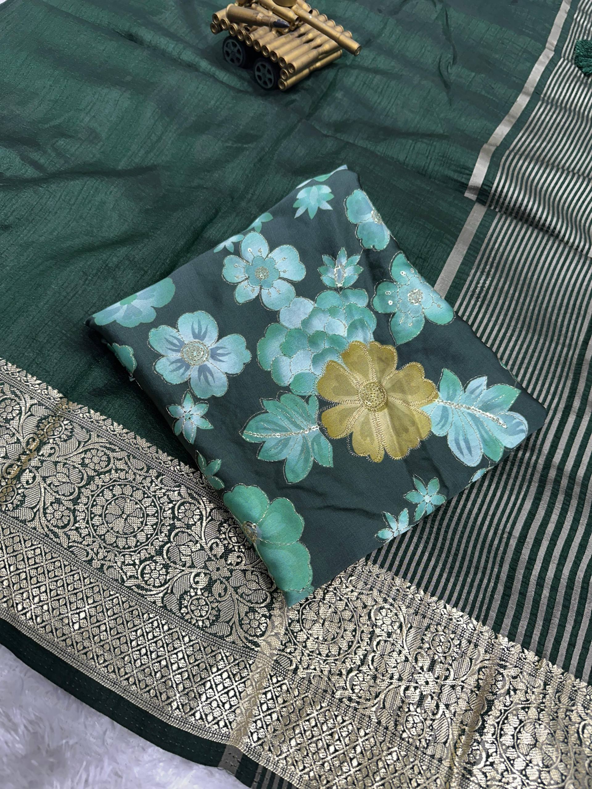 Sharmili- Effortless elegance meets vibrant charm with this Designer solid color beauty with position print blouse