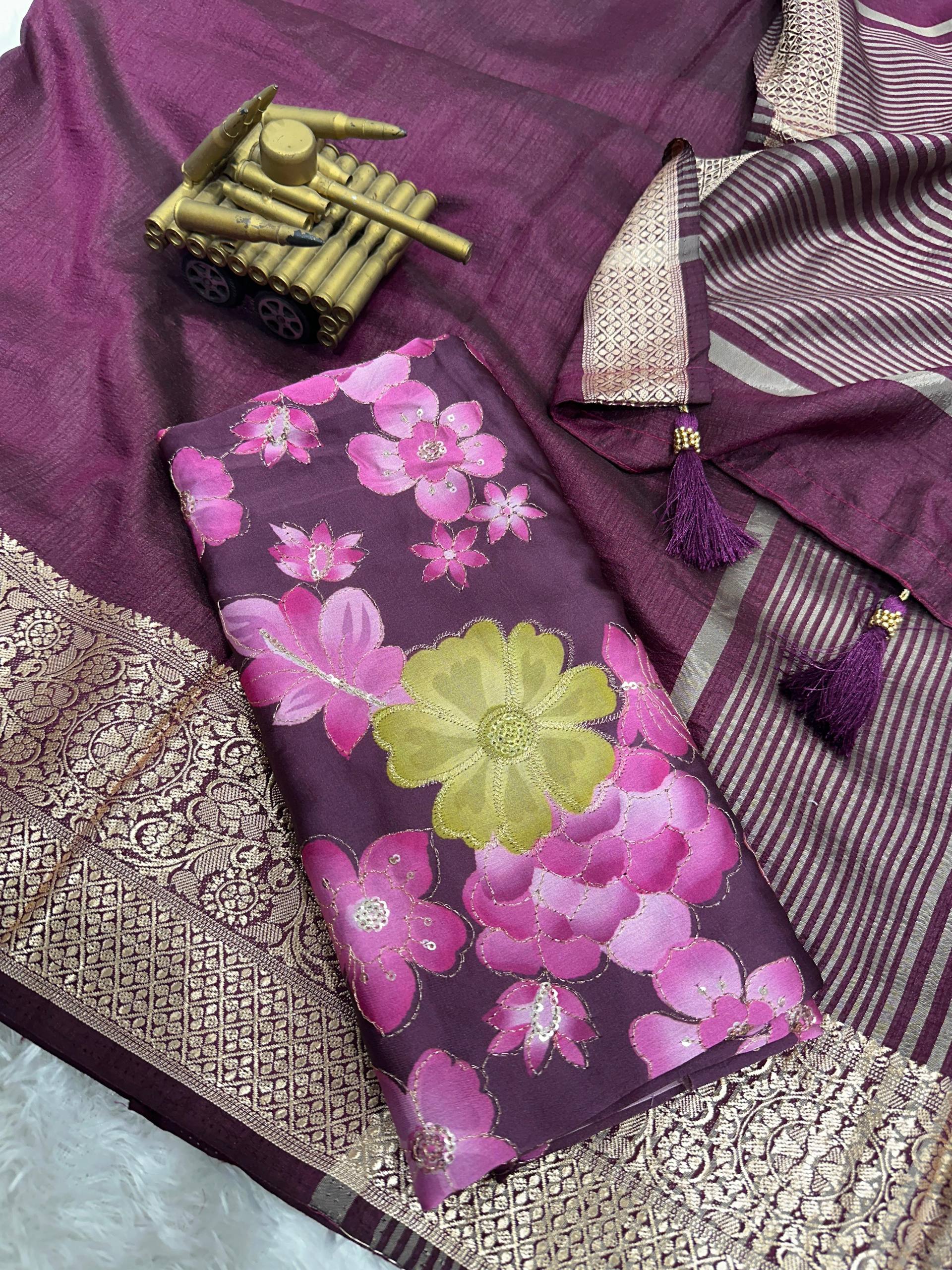 Sharmili- Effortless elegance meets vibrant charm with this Designer solid color beauty with position print blouse