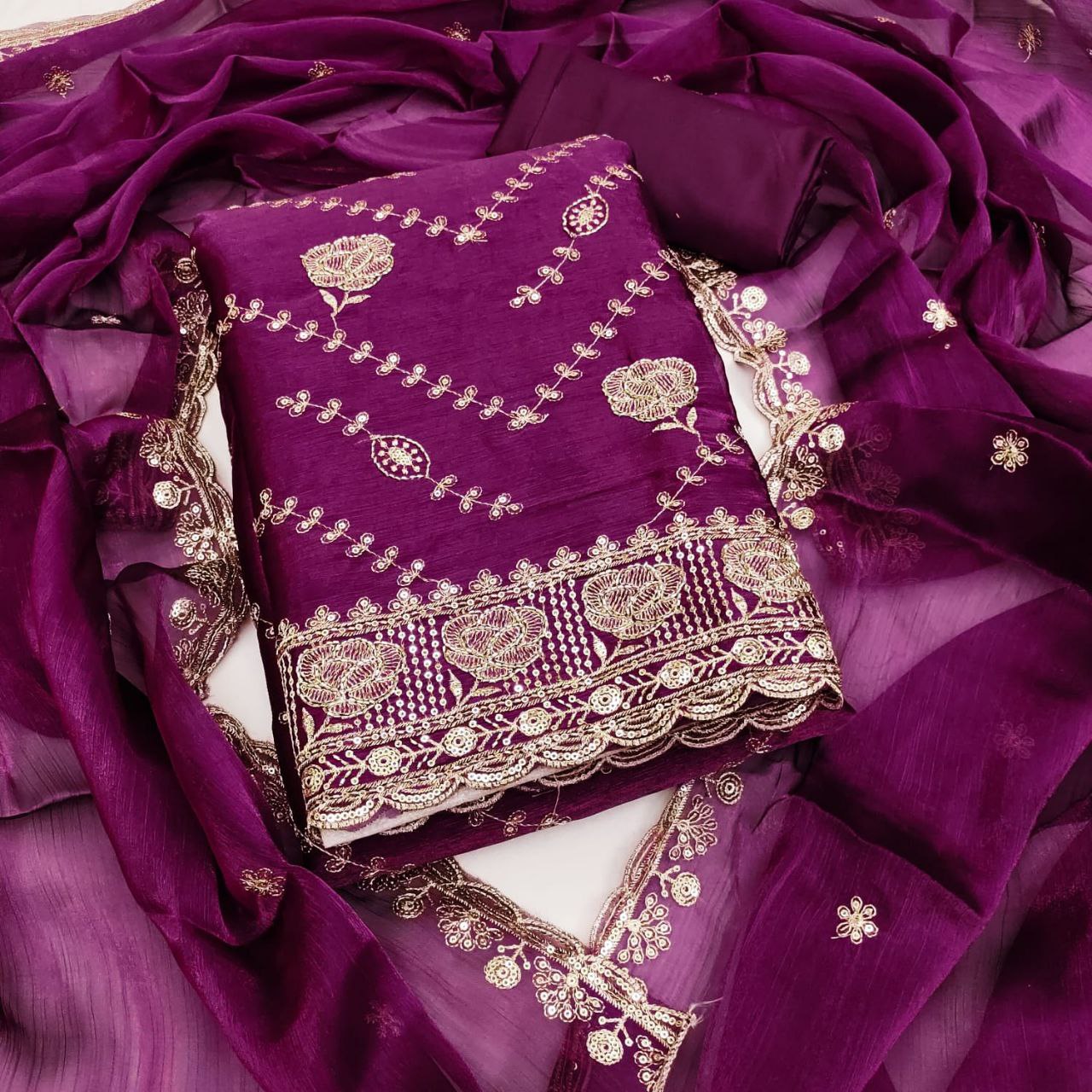Karishma-  Royal Orchid Embroidered Suit Set