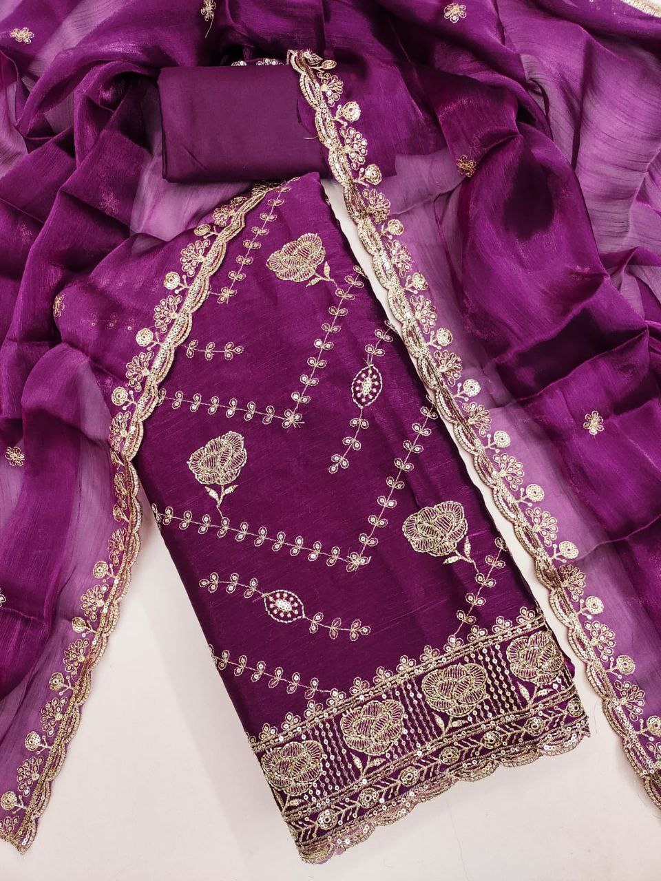 Karishma-  Royal Orchid Embroidered Suit Set
